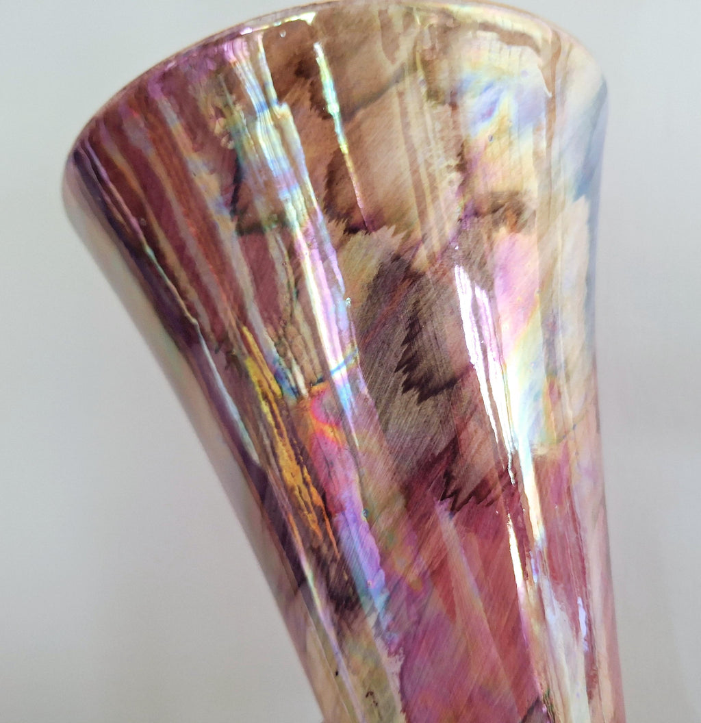 Vintage Old Court Ware Hand-Painted Iridescent Vase with Gold Trim - Made in England - 1950s - Collectible English Pottery Lustreware vase