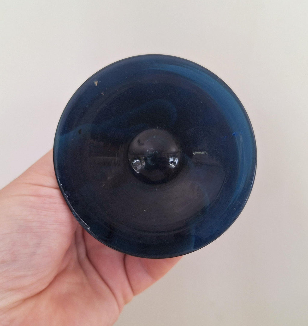 Vintage Handblown Blue Glass Goblet with Twisted Clear Stem - 1960s Art Glass, Statement Display Piece
