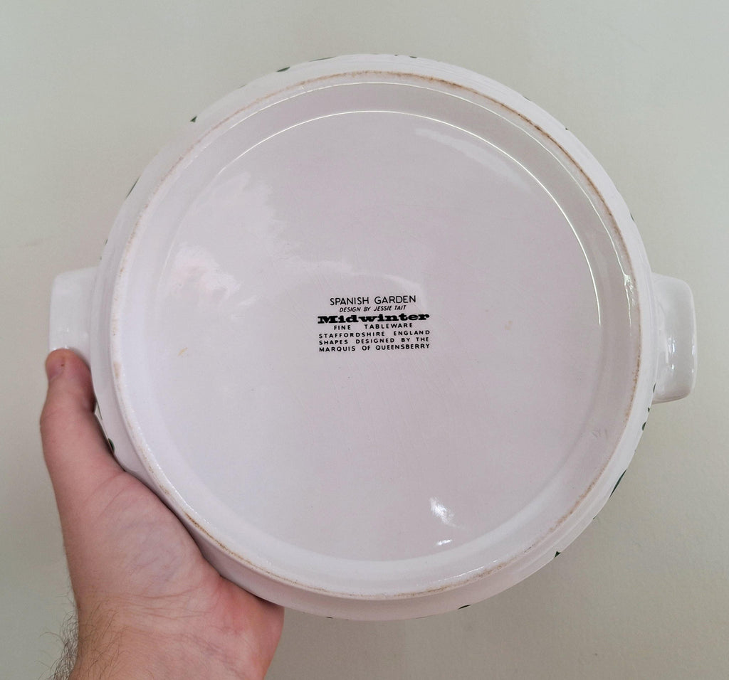 Vintage Midwinter Spanish Garden Casserole Dish with Lid by Jessie Tait - Floral Pattern - Staffordshire, England