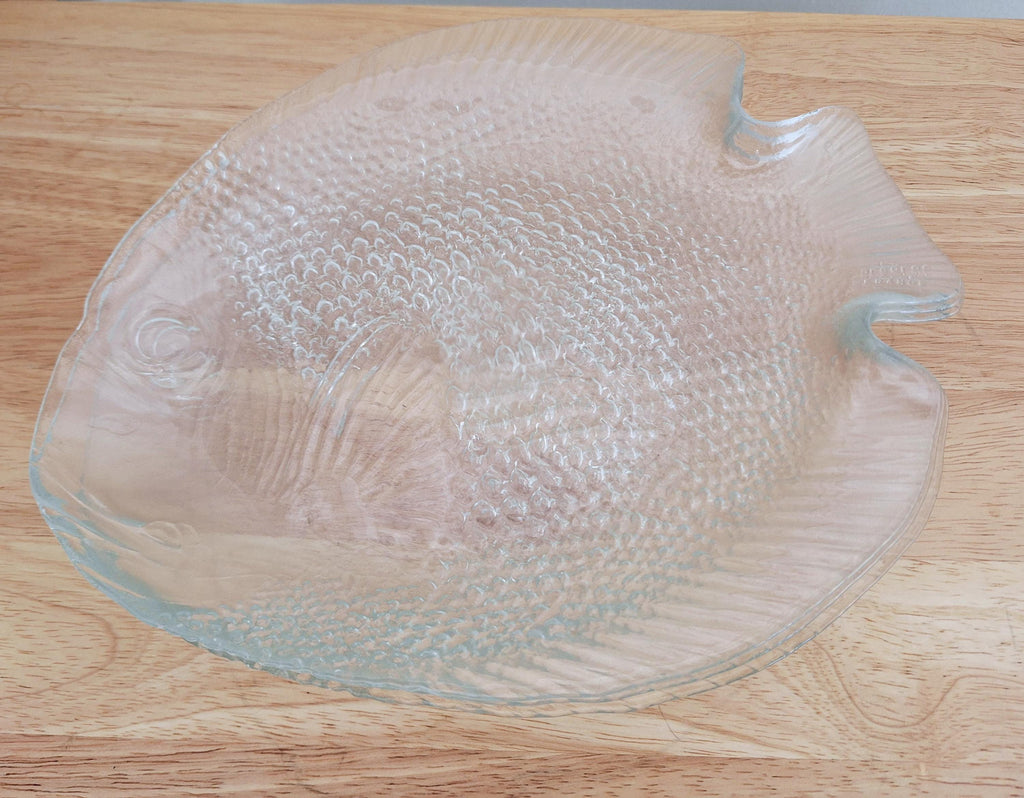 Vintage Glass Fish Serving Trays (Set of 3) - 1970s Clear Textured Glass - Mid-Century Modern Tableware