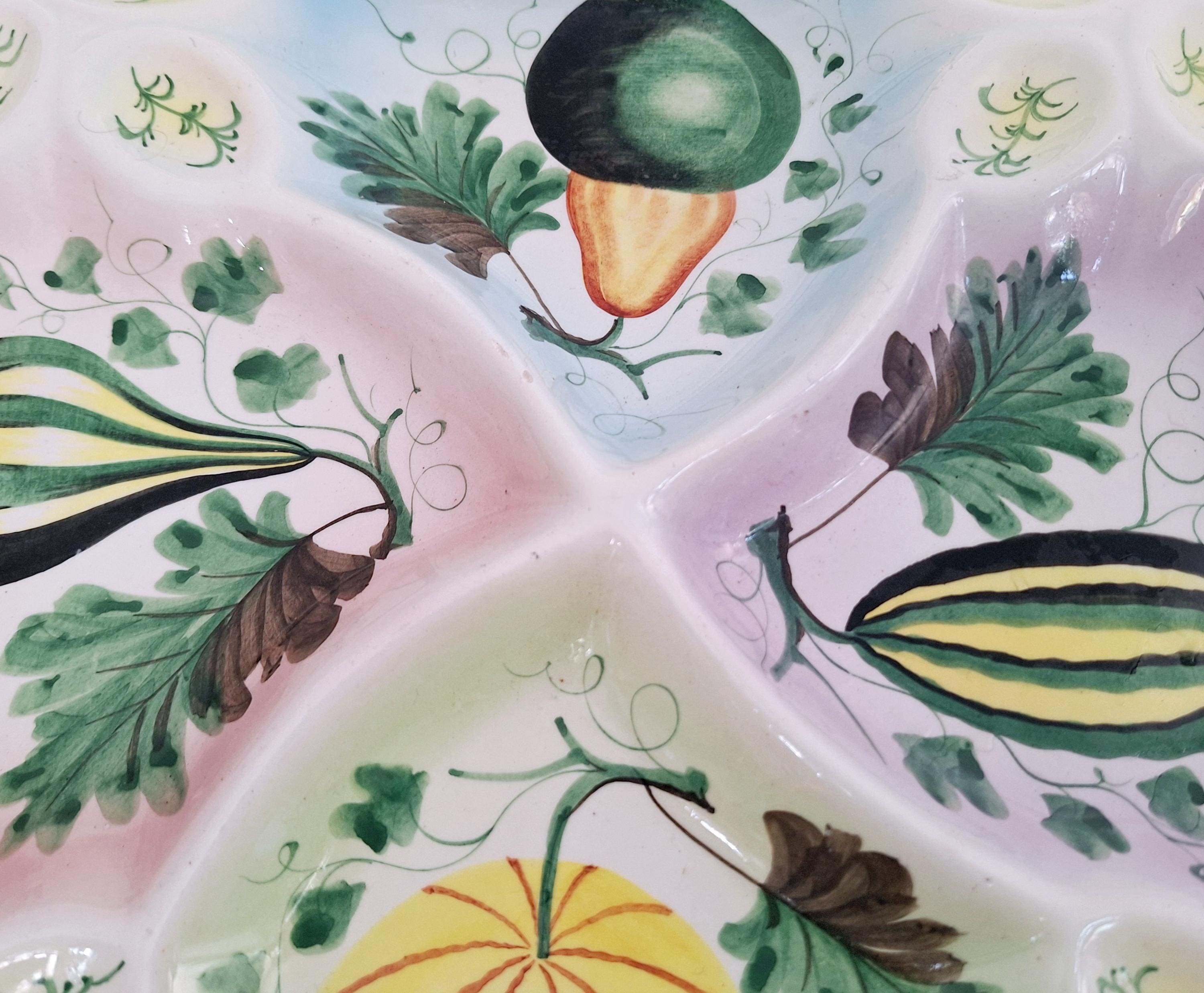 Vintage Hand-Painted Italian Ceramic Serving Tray | Colorful Gourd & Fruit Design | Divided Appetizer Platter | Made in Italy | Rustic Decor