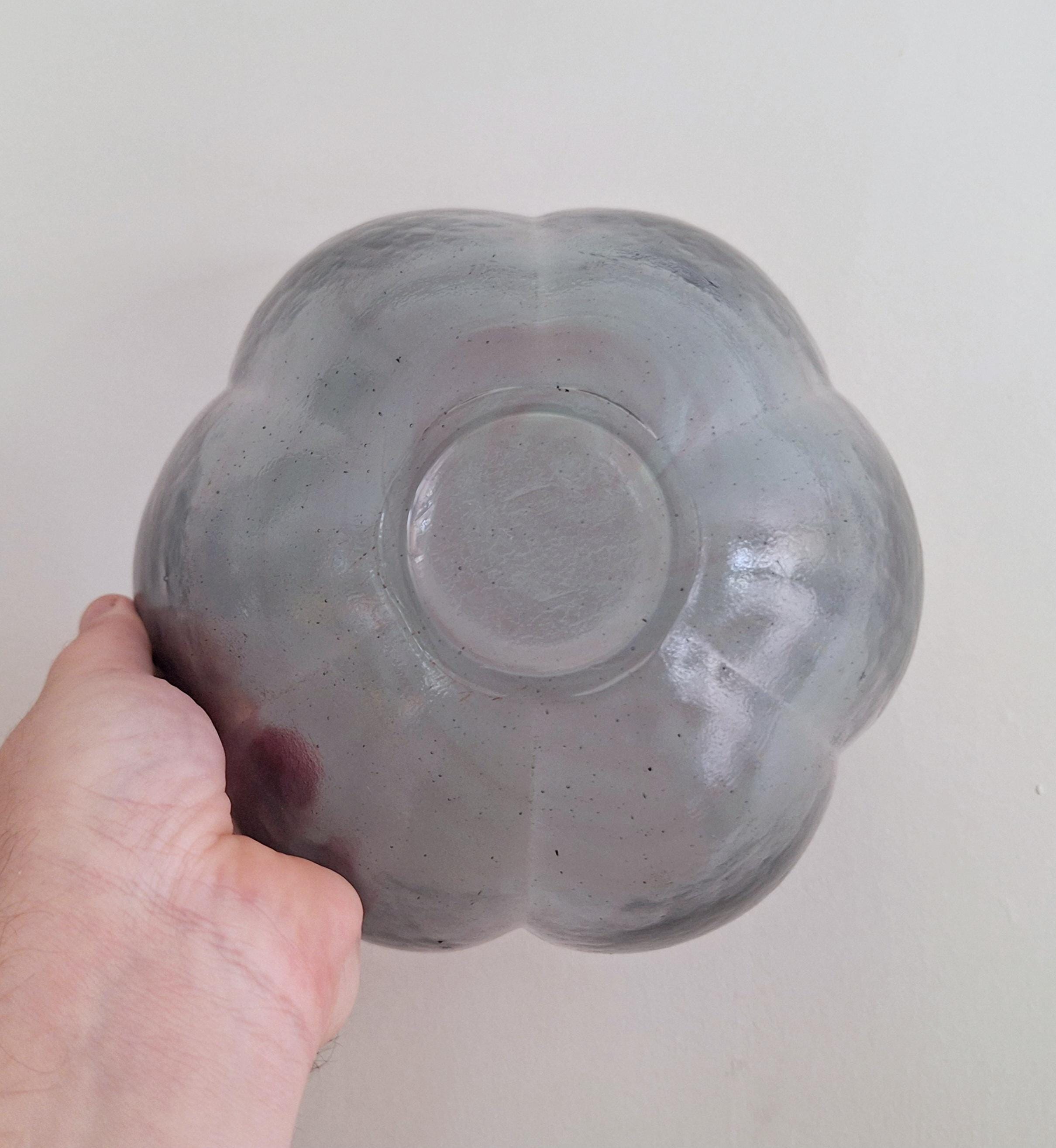 Vintage Hand-Blown Gray Flower-Shaped Glass Bowl | Textured Decorative Art Glass Bowl | Unique Vintage Flower Design