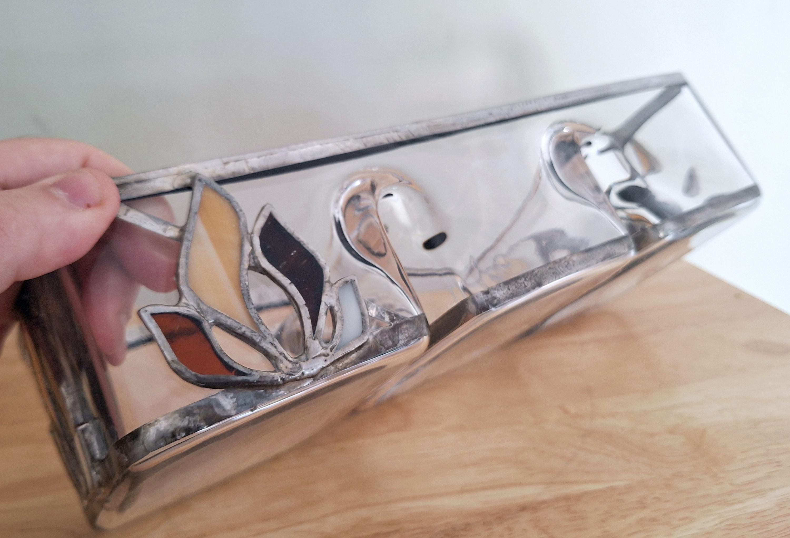 Vintage 3-Compartment Stained Glass Serving Dish | Decorative Glass Tray for Appetizers, Snacks, or Condiments