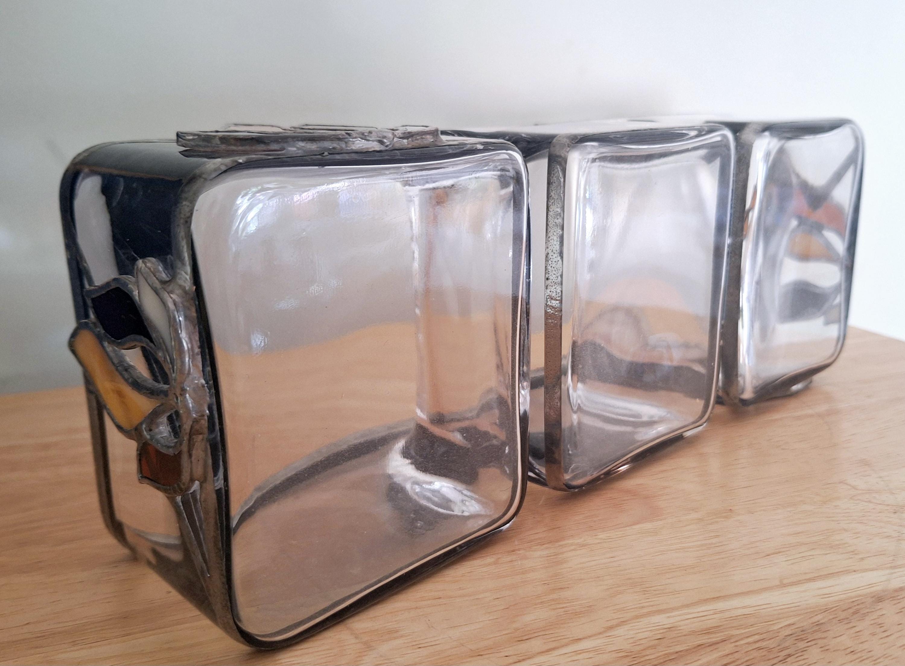 Vintage 3-Compartment Stained Glass Serving Dish | Decorative Glass Tray for Appetizers, Snacks, or Condiments