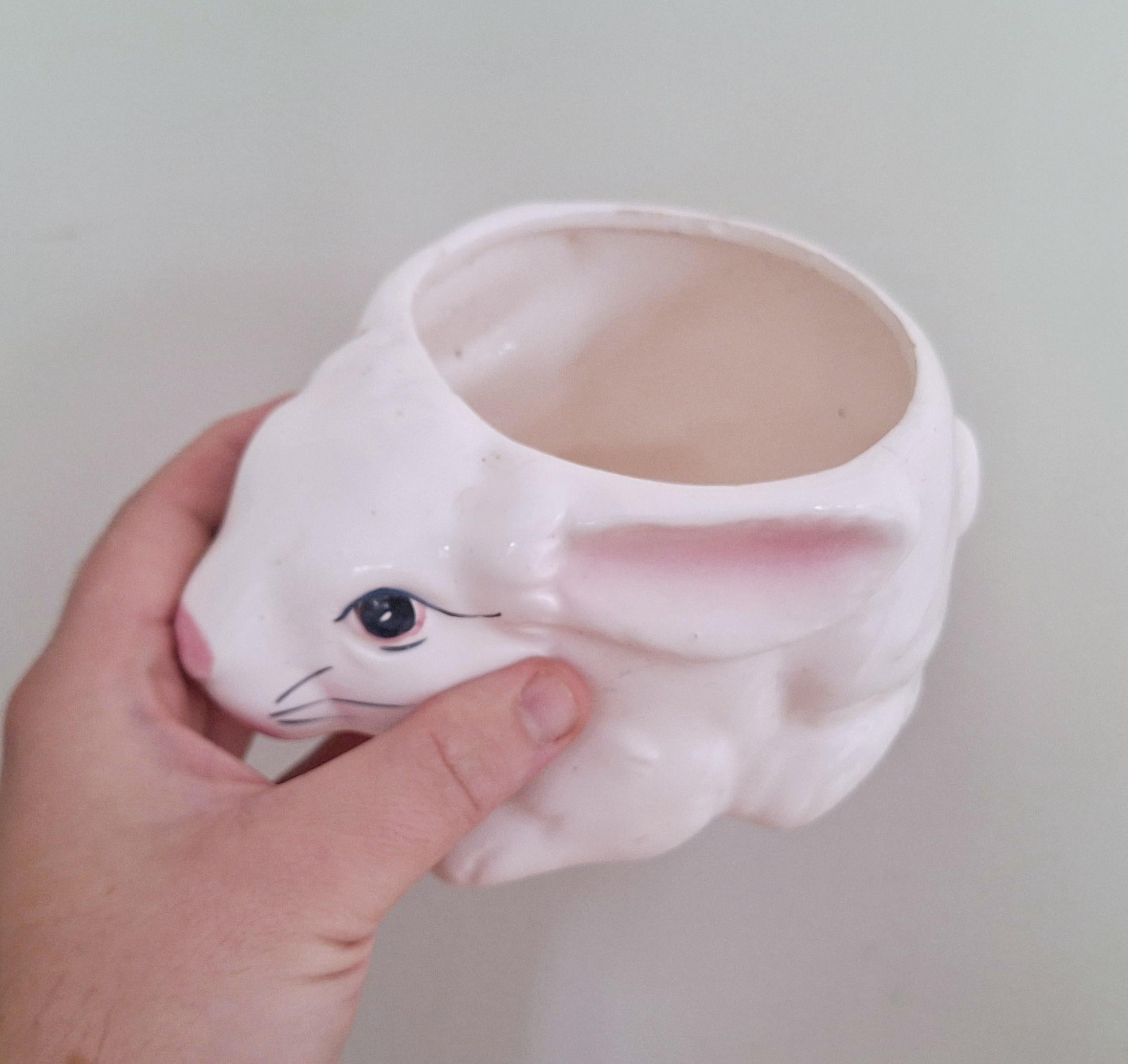 Vintage Ceramic Bunny Planter | Hand-Painted Rabbit Pot | Easter Decor | Cute Animal Figurine | Pastel Home Accent