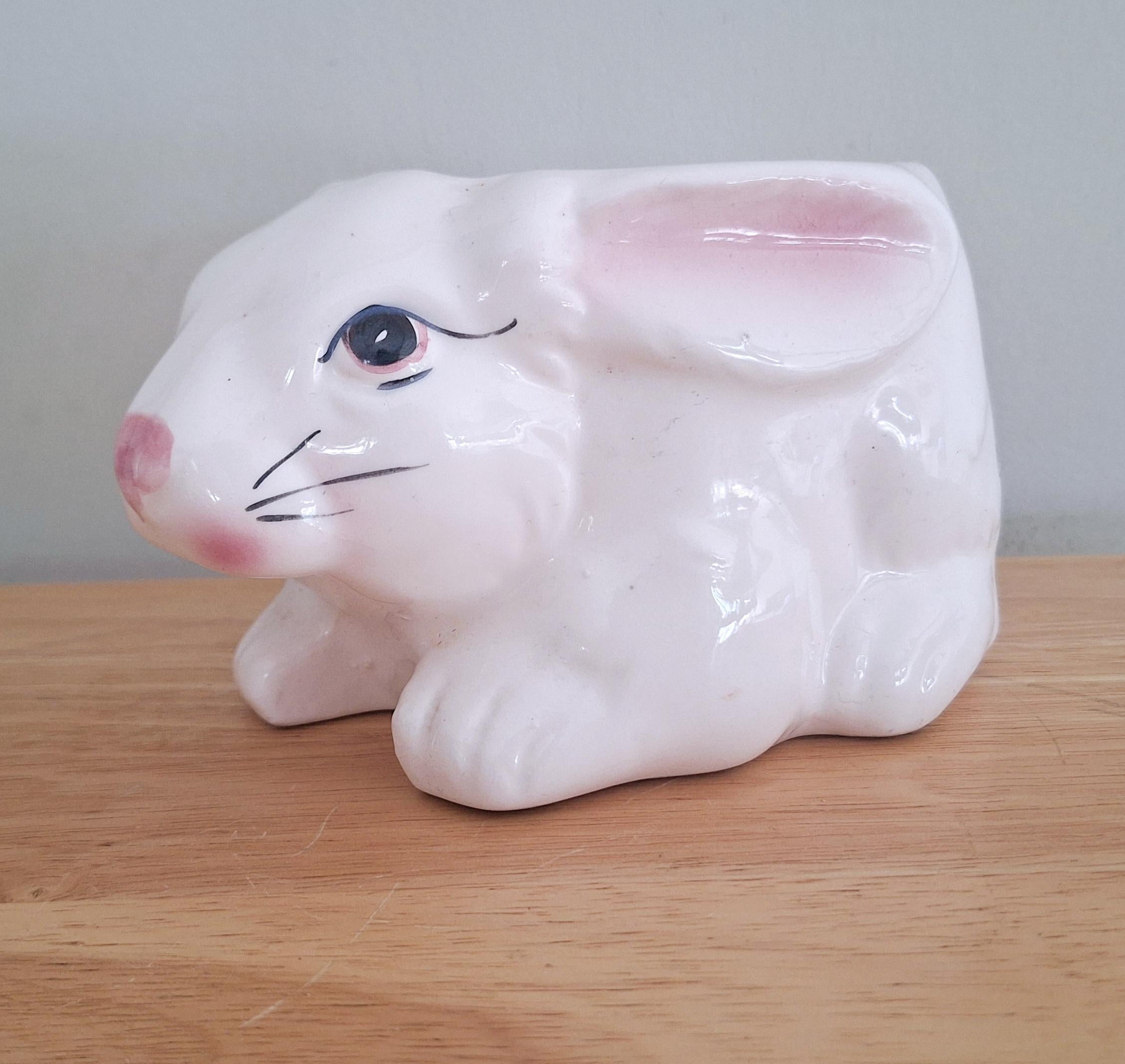 Vintage Ceramic Bunny Planter | Hand-Painted Rabbit Pot | Easter Decor | Cute Animal Figurine | Pastel Home Accent