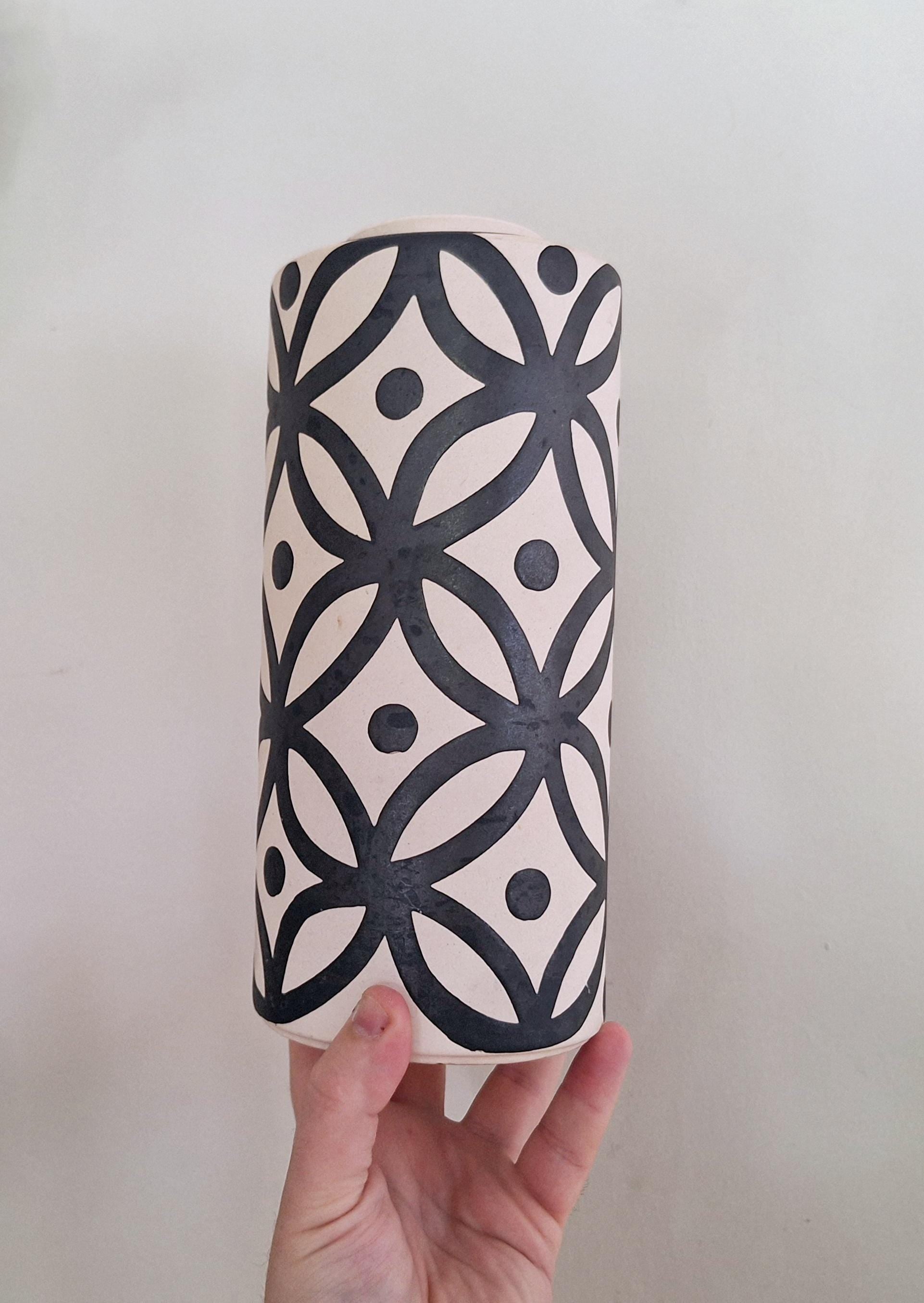 Handcrafted Vase by Christiane Lemieux | Tall Modern Black & White Floral Decor | Living Collection | Geometric Design | Elegant Gift Idea