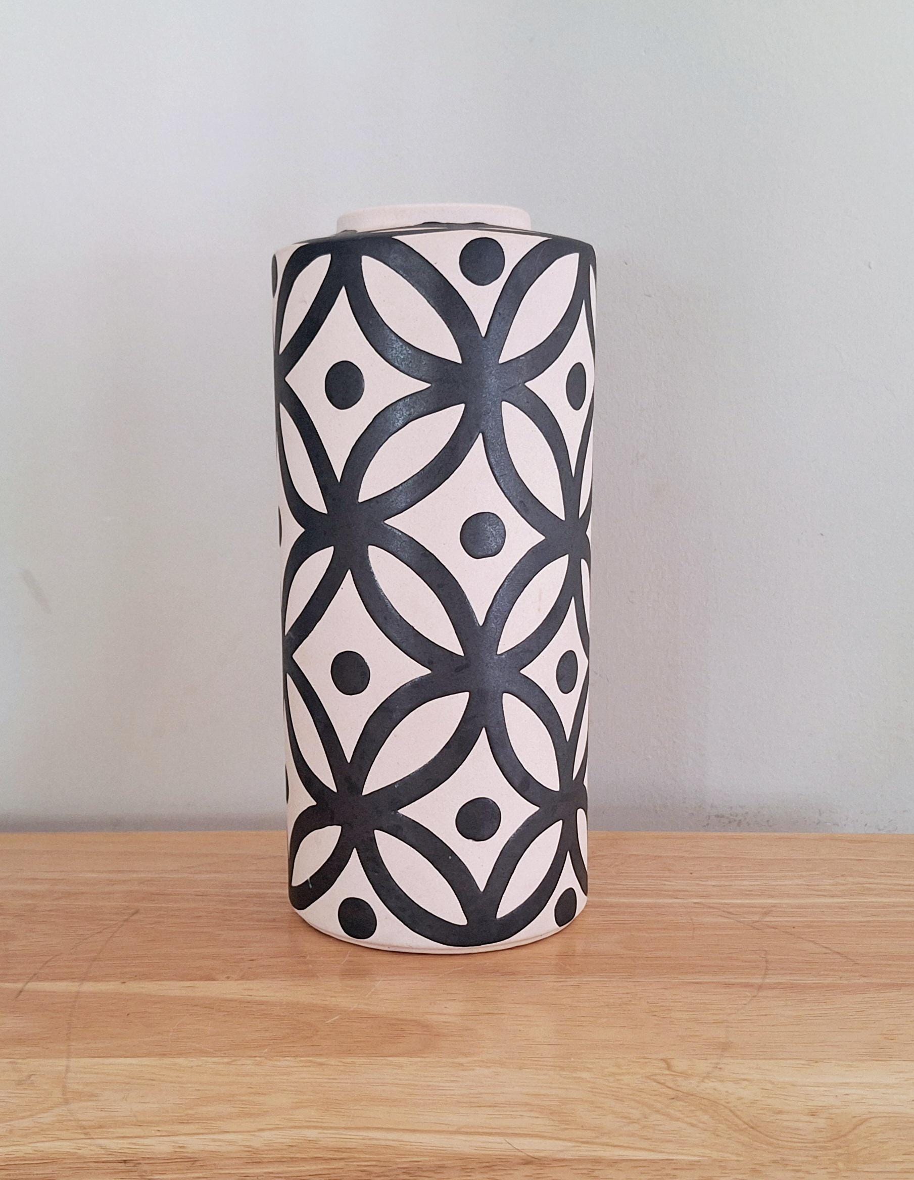 Handcrafted Vase by Christiane Lemieux | Tall Modern Black & White Floral Decor | Living Collection | Geometric Design | Elegant Gift Idea