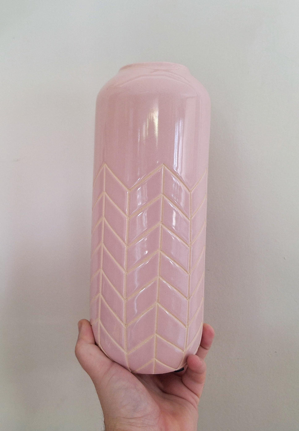 Pastel Pink Ceramic Tall Vase with Chevron Pattern  Modern Geometric Home Décor, Elegant Flower Vase, Next Home Accessories