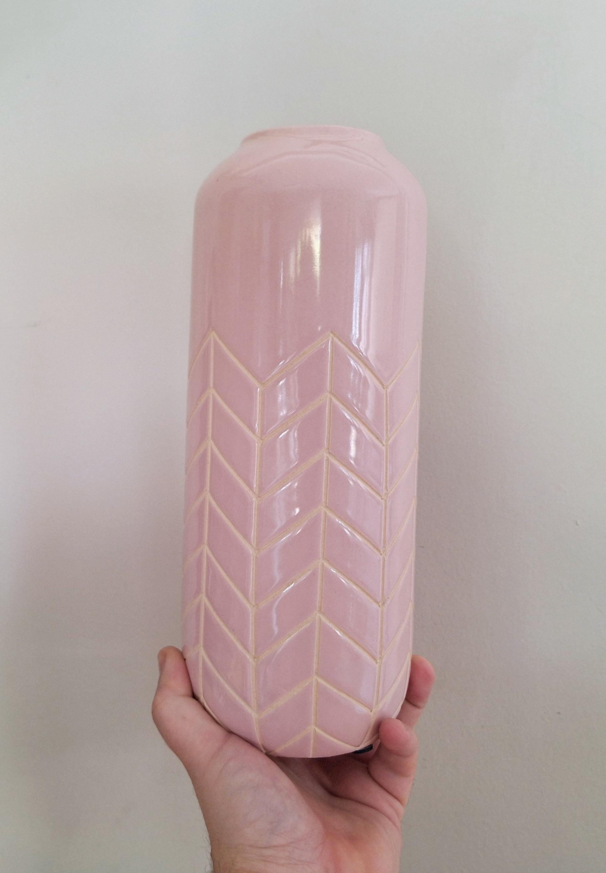 Pastel Pink Ceramic Tall Vase with Chevron Pattern  Modern Geometric Home Décor, Elegant Flower Vase, Next Home Accessories