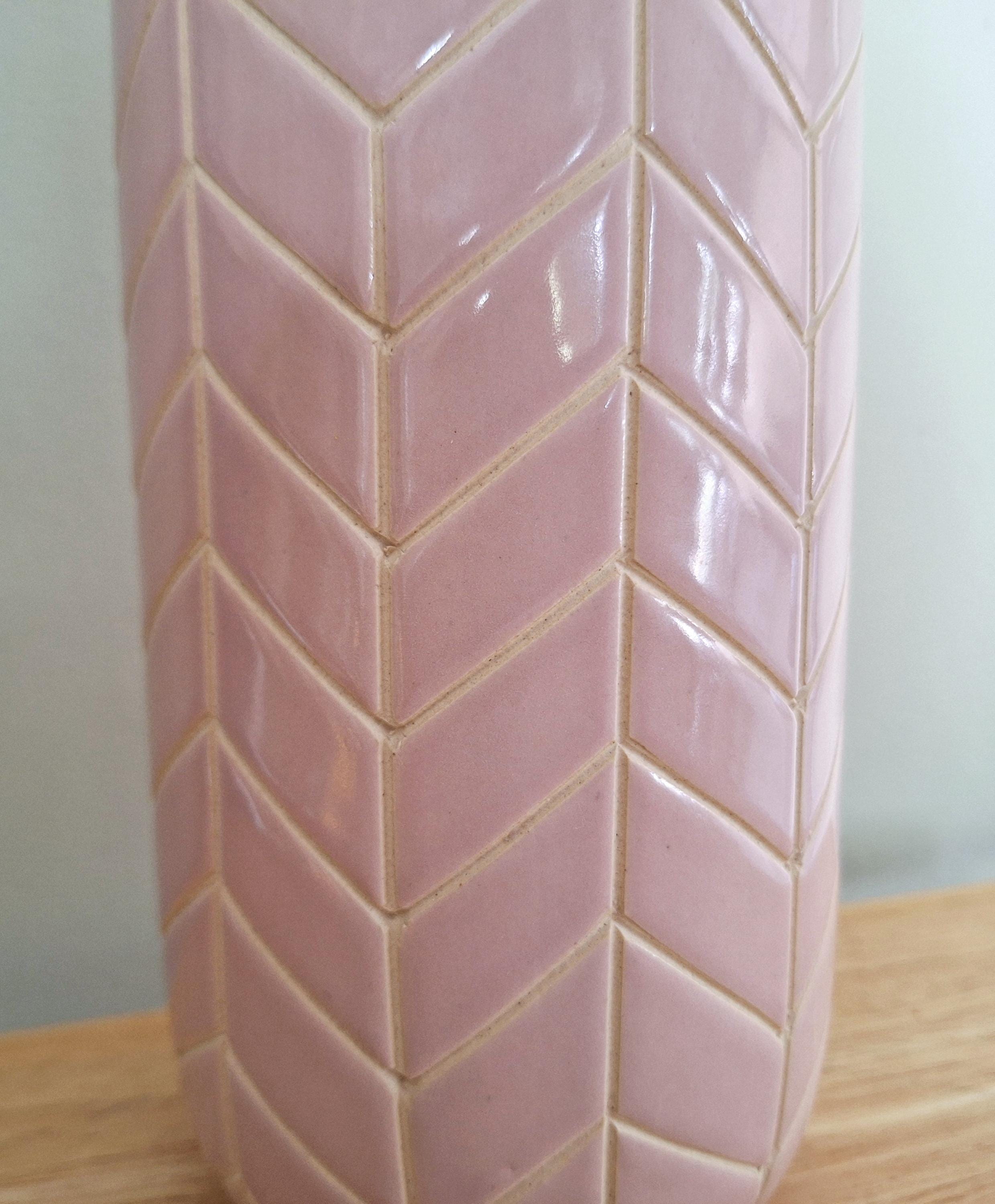 Pastel Pink Ceramic Tall Vase with Chevron Pattern  Modern Geometric Home Décor, Elegant Flower Vase, Next Home Accessories