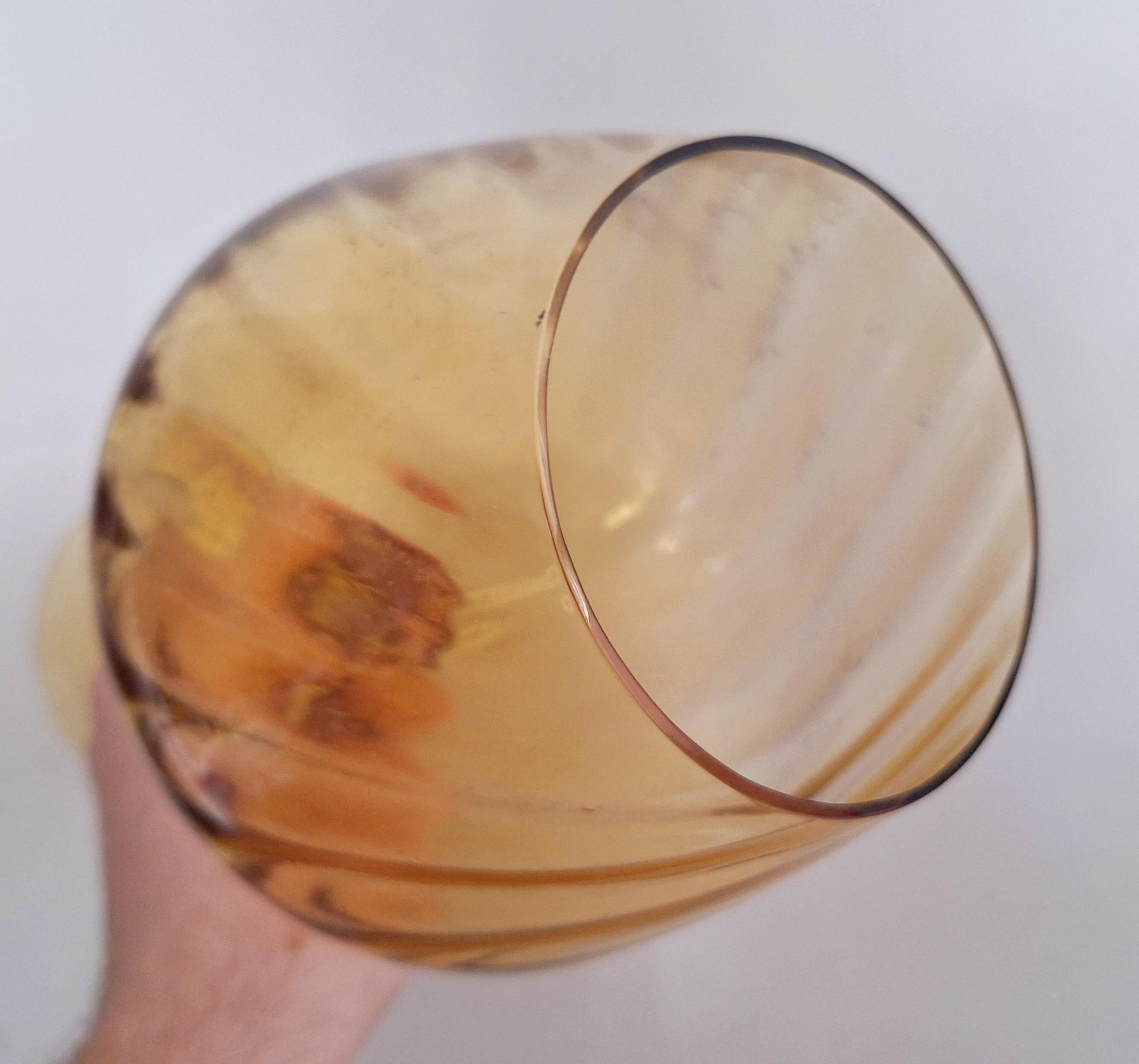Vintage Amber Glass Goblet - Swirled Design with Twisted Stem, Decorative Art Glass for Home Décor and Collectors
