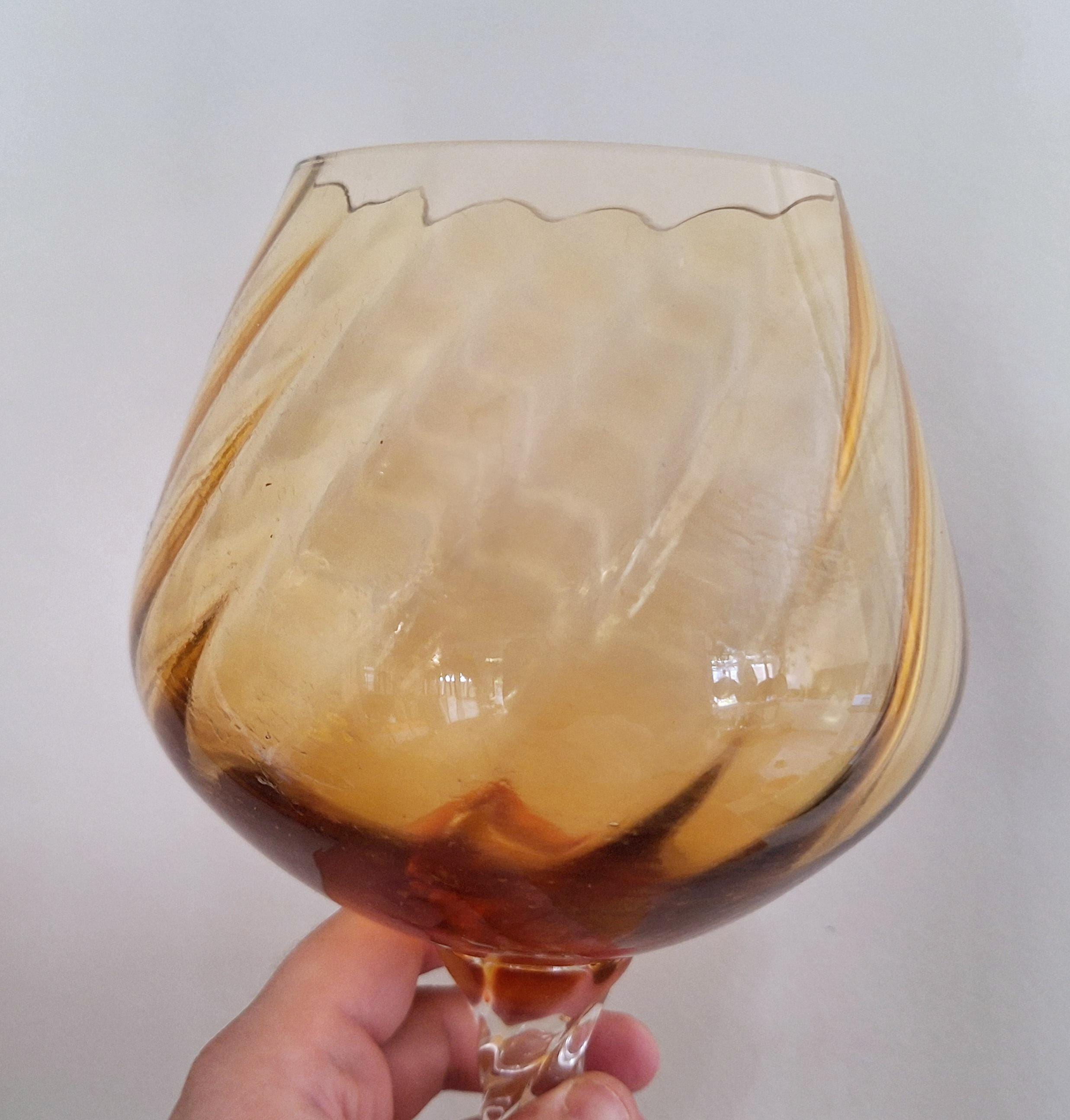 Vintage Amber Glass Goblet - Swirled Design with Twisted Stem, Decorative Art Glass for Home Décor and Collectors