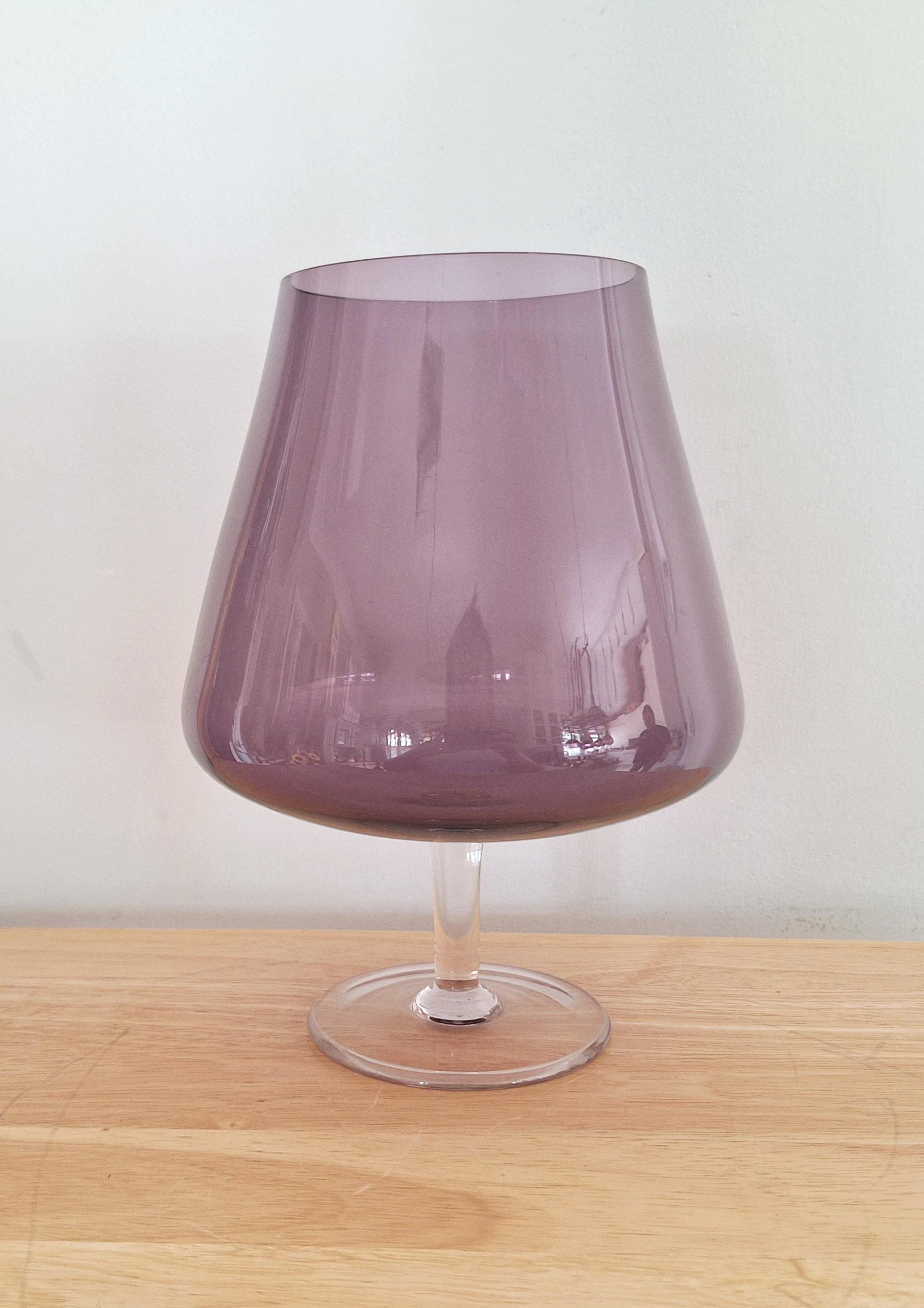 Vintage Purple Glass Vase Goblet Style  Large Display Piece | Retro Home Décor | 20th Century, 12-inch Tall Glass Vase
