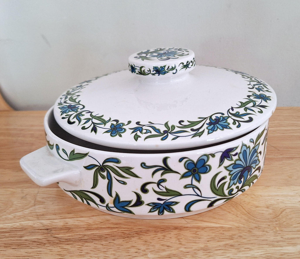 Vintage Midwinter Spanish Garden Casserole Dish with Lid by Jessie Tait - Floral Pattern - Staffordshire, England