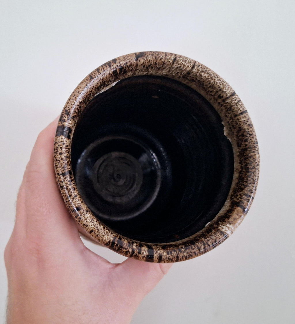 Handmade Stoneware Utensil Holder Rustic Drip Glaze Ceramic Kitchen Tool Crock - Farmhouse Style Kitchen Storage Jar - Utensil Crock Holder