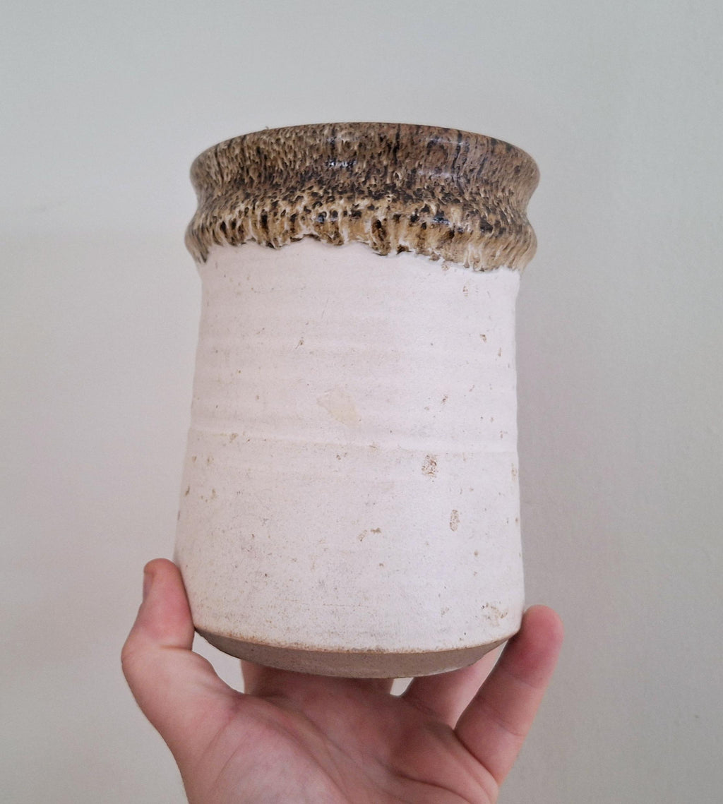 Handmade Stoneware Utensil Holder Rustic Drip Glaze Ceramic Kitchen Tool Crock - Farmhouse Style Kitchen Storage Jar - Utensil Crock Holder
