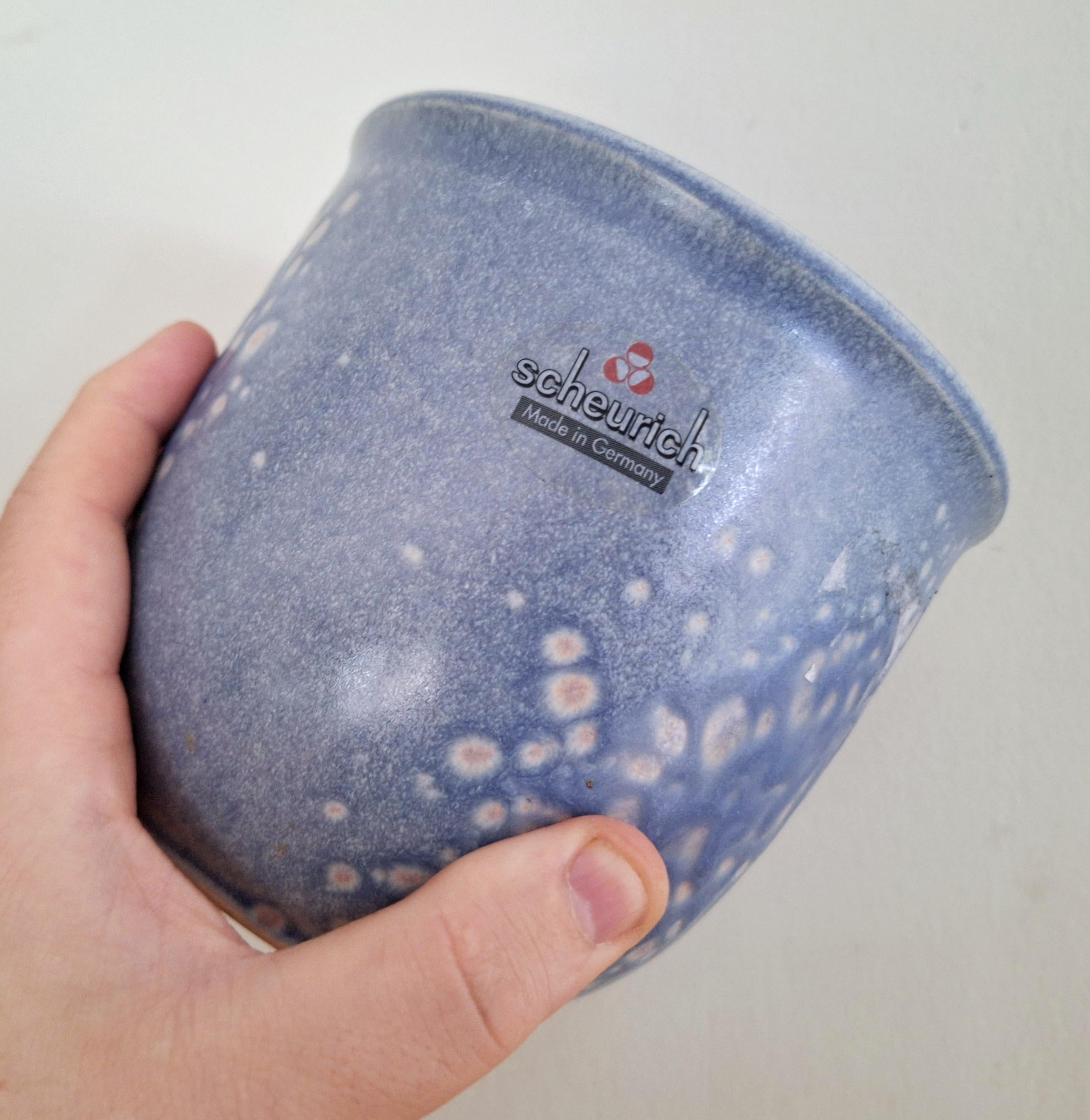 Vintage Scheurich Blue Speckled Ceramic Plant Pot | Mid-Century West German Pottery | Retro Flower Planter | Indoor Garden Decor