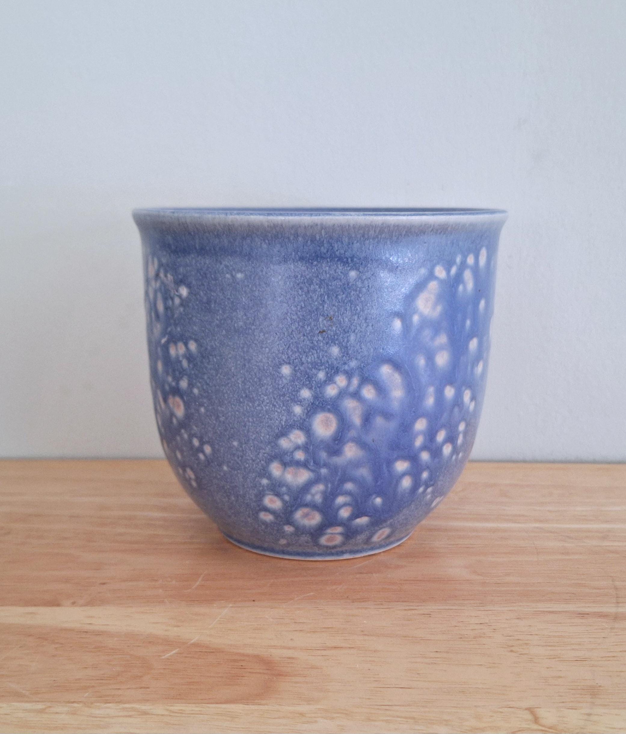 Vintage Scheurich Blue Speckled Ceramic Plant Pot | Mid-Century West German Pottery | Retro Flower Planter | Indoor Garden Decor
