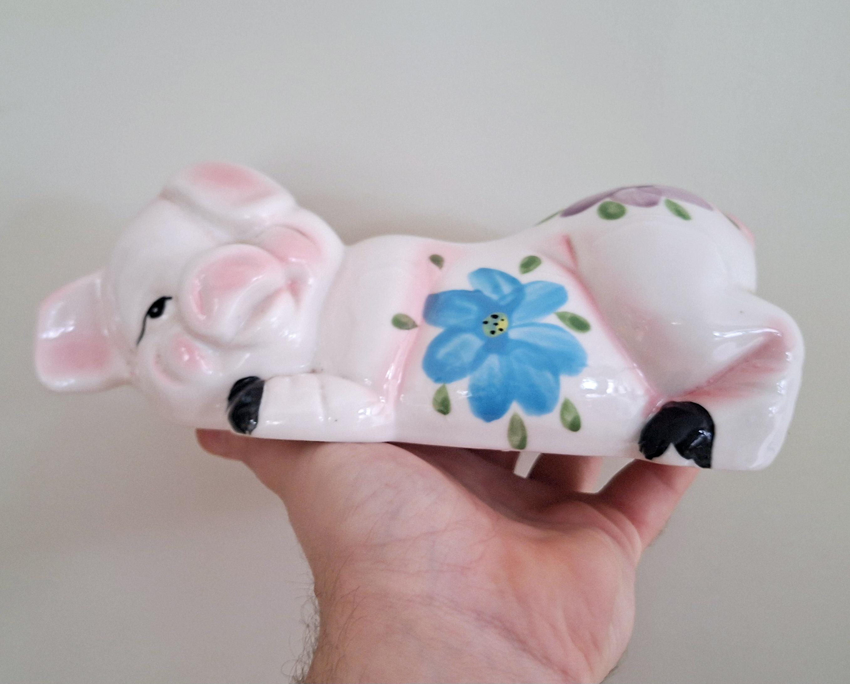 Vintage Hand-Painted Ceramic Piggy Bank | Adorable Floral Pink Pig | Collectible Piggy Bank with Stopper | Home Decor or Nursery Decoration