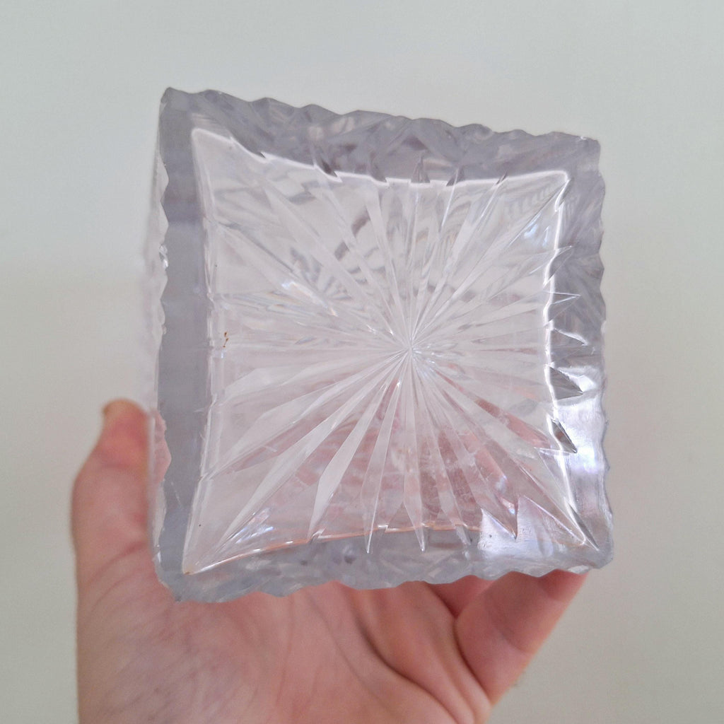 Vintage Cut Glass Decanter with Stopper | Geometric Starburst Design | Elegant Crystal Liquor Bottle | Barware | Collectible Glassware