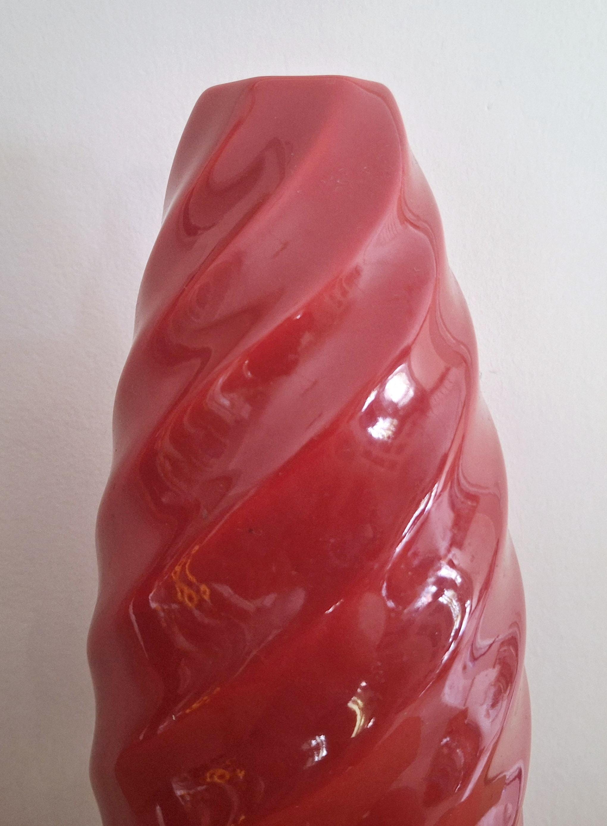 Vintage Red Ceramic Twisted Spiral Vase  Retro Mid-Century Modern Art Pottery  1950s Decor Statement Piece, Bold Red Ceramic Home Accent