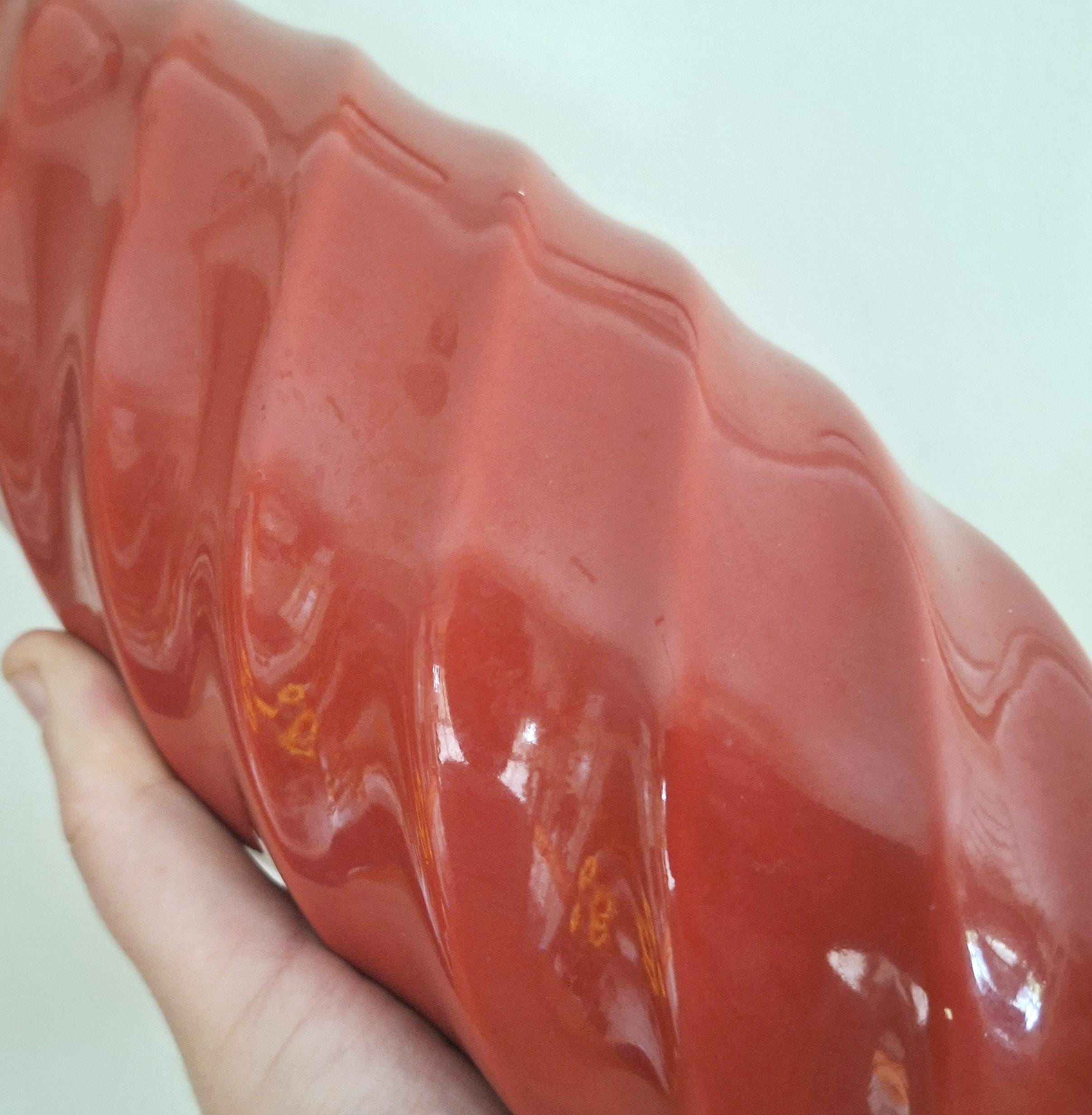 Vintage Red Ceramic Twisted Spiral Vase  Retro Mid-Century Modern Art Pottery  1950s Decor Statement Piece, Bold Red Ceramic Home Accent