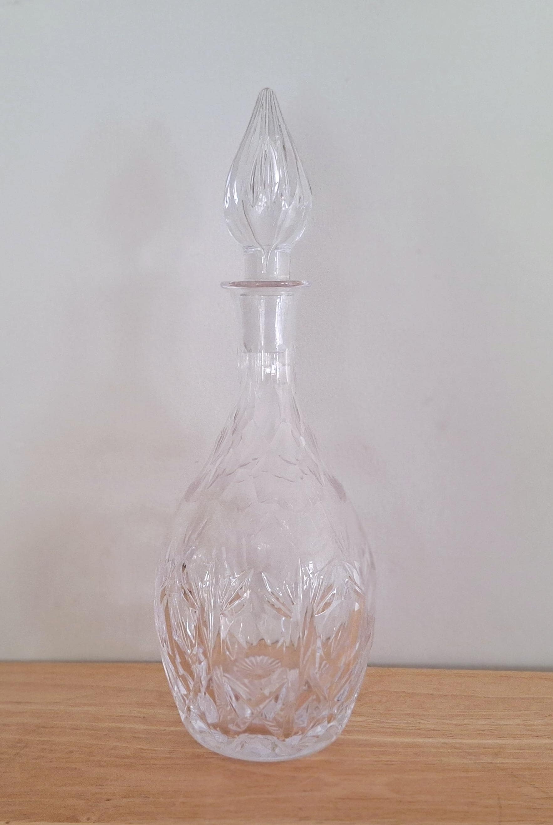 Vintage Cut Crystal Glass Decanter with Ornate Stopper  Elegant Liquor Bottle for Whiskey or Wine