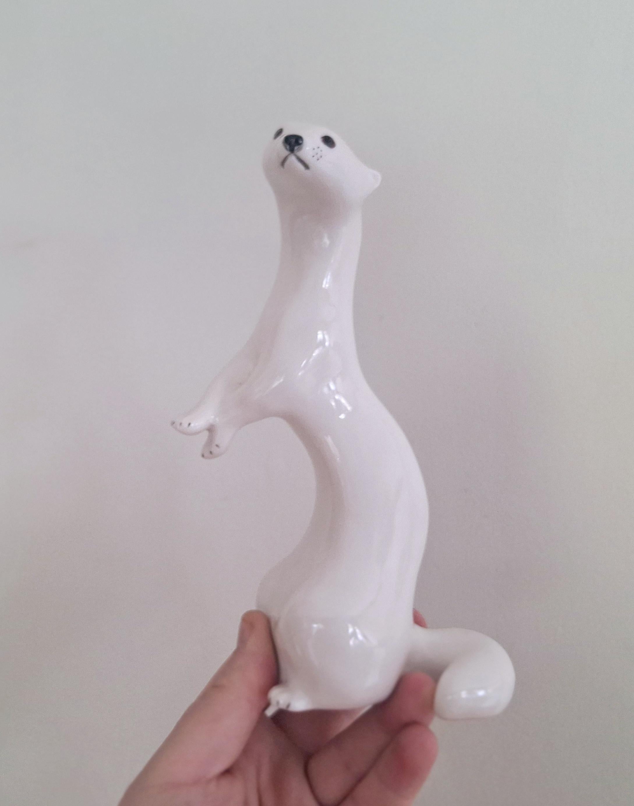 Vintage Soviet Porcelain Weasel/Mink Figurine - Mid-Century Russian USSR Animal Collectible vintage Lomonosov  Russian Porcelain Winter Mink