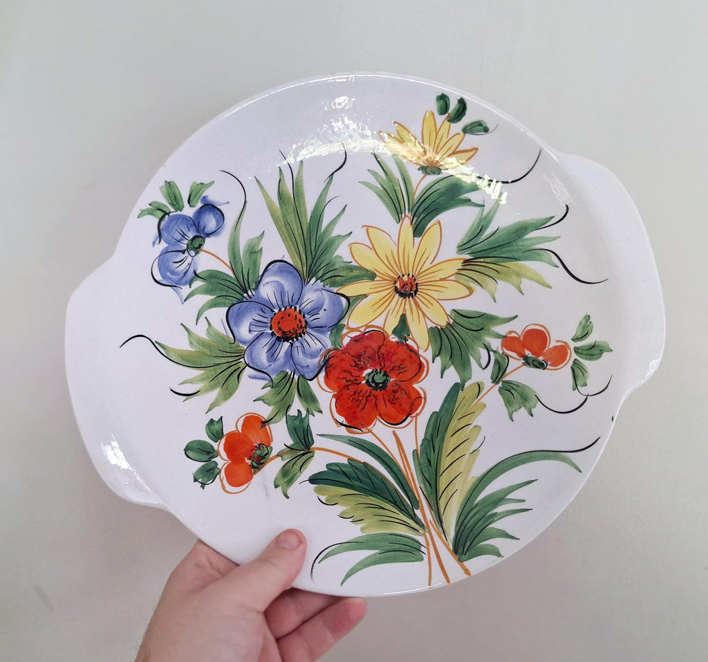 Vintage Italian Hand-Painted Ceramic Cake Plate and Serving Spatula - Floral Design