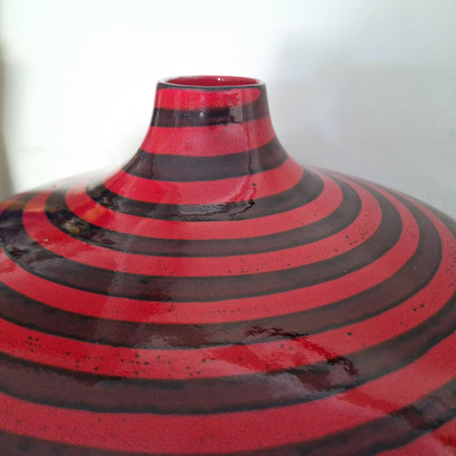 John Lewis Contemporary Red & Black Striped Decorative Vase  Unique Statement Piece for Modern Home Decor, Collectible Art Glass**