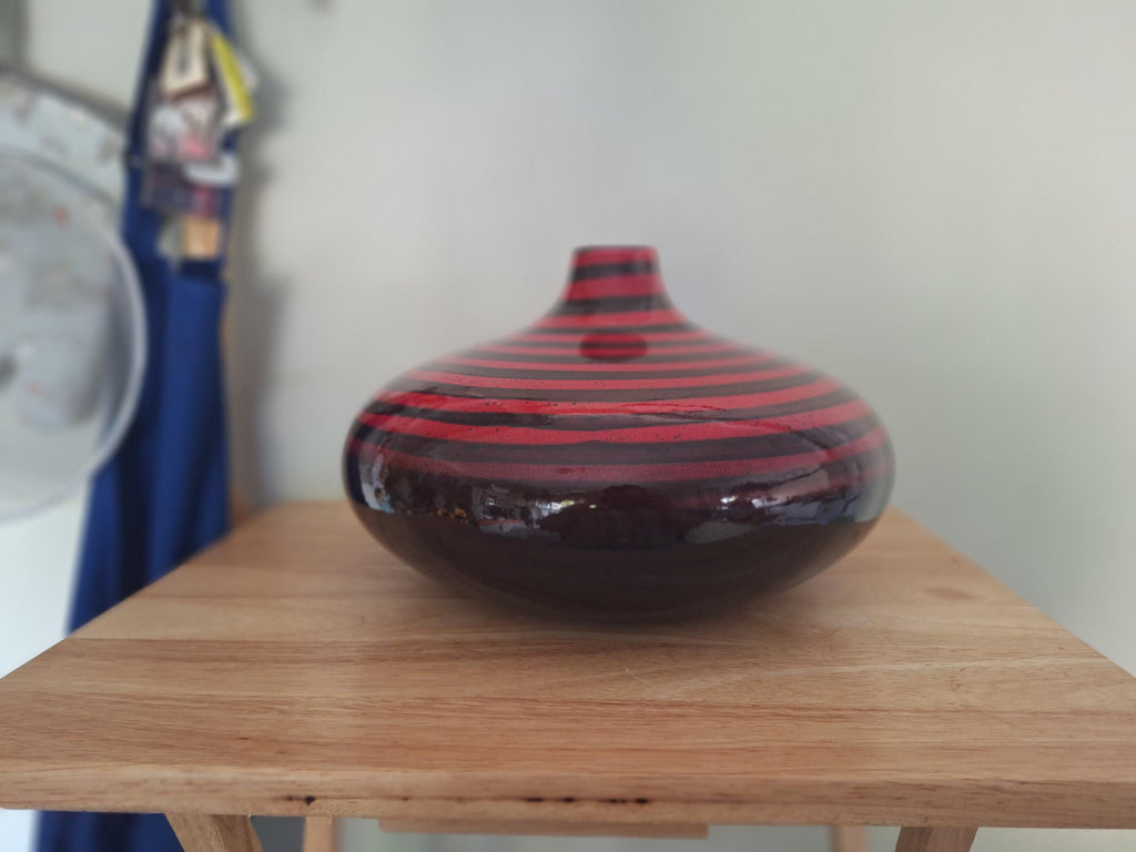 John Lewis Contemporary Red & Black Striped Decorative Vase  Unique Statement Piece for Modern Home Decor, Collectible Art Glass**