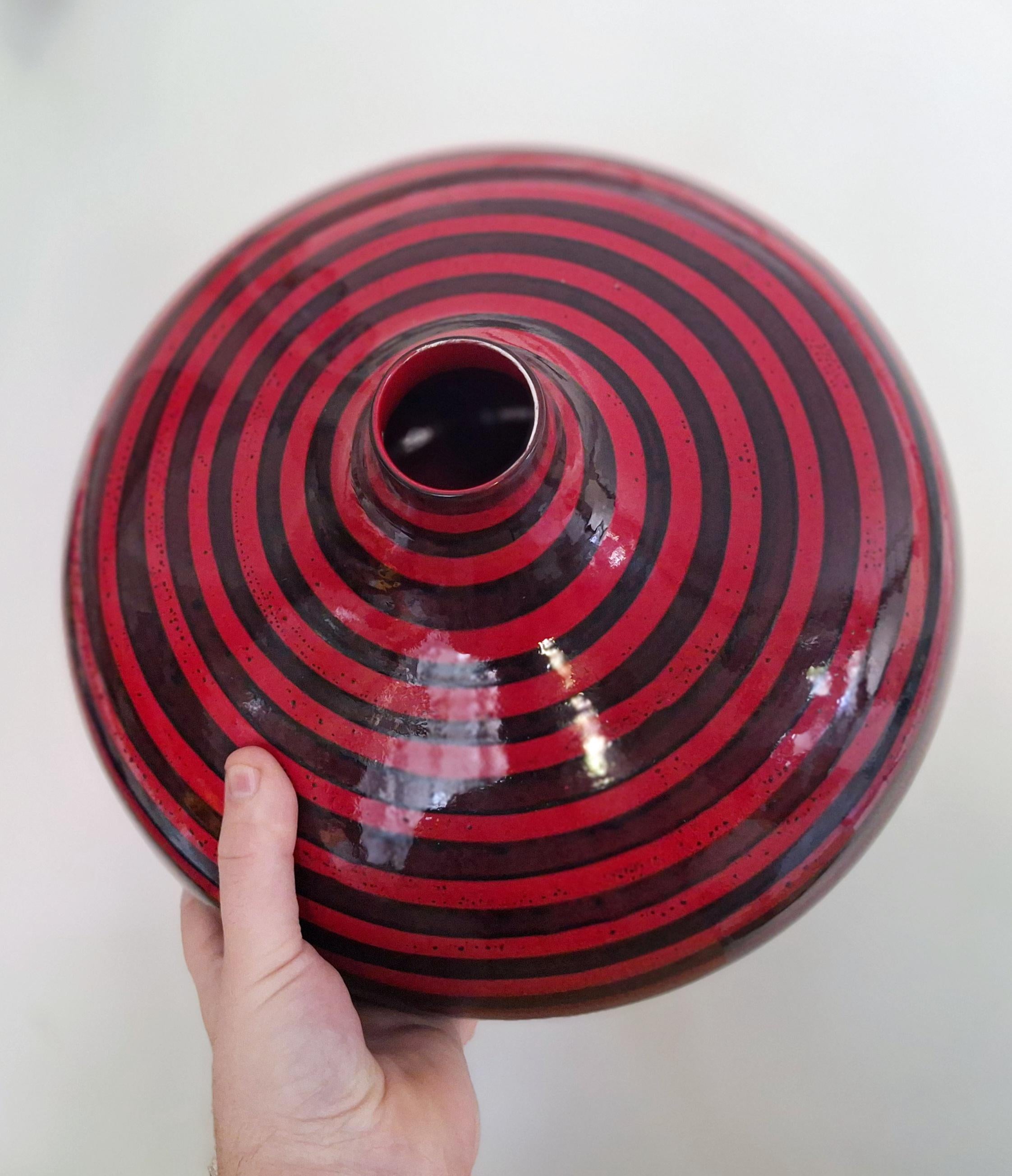 John Lewis Contemporary Red & Black Striped Decorative Vase  Unique Statement Piece for Modern Home Decor, Collectible Art Glass**