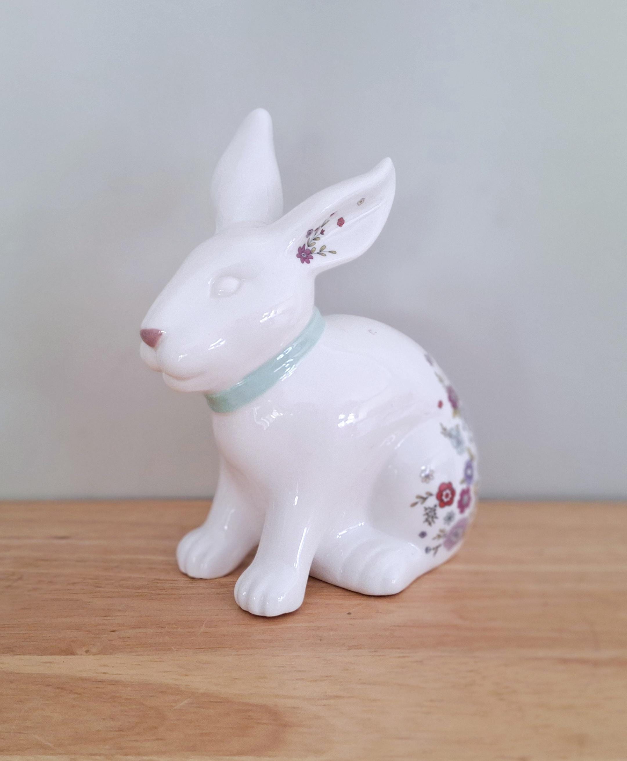 Vintage Ceramic Floral Rabbit Money Box, Decorative Floral Design Bunny Bank with Coin Slot, Home Decor