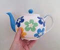 Whittard of Chelsea, vintage teapot, hand-painted teapot, retro floral teapot, ceramic teapot, 1990s teapot, collectible British teapot