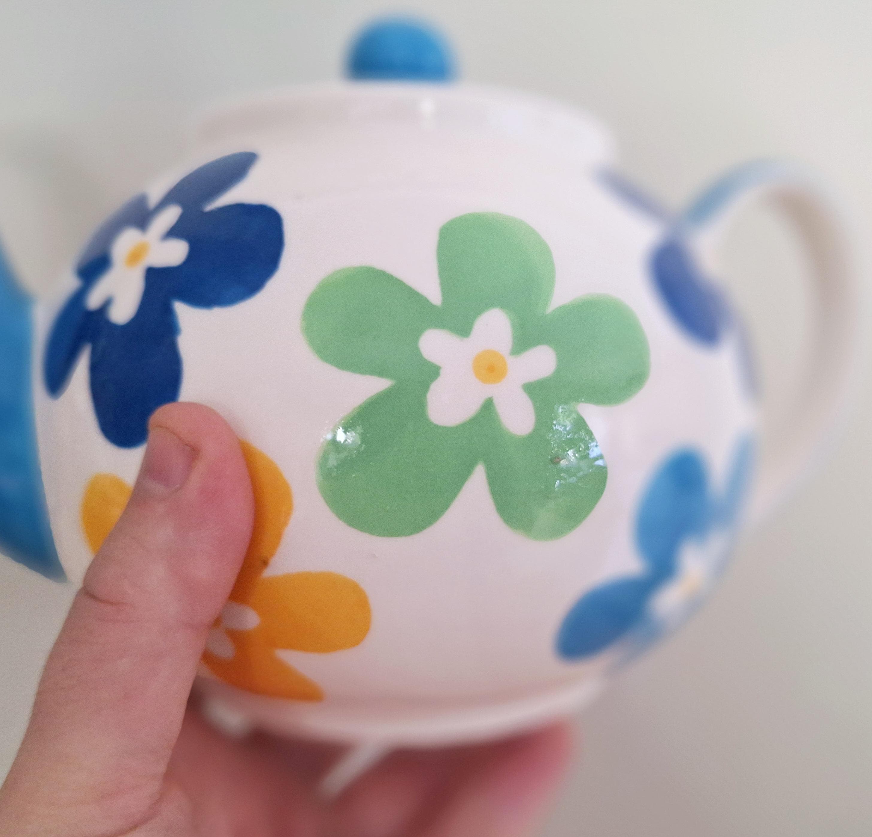 Whittard of Chelsea, vintage teapot, hand-painted teapot, retro floral teapot, ceramic teapot, 1990s teapot, collectible British teapot