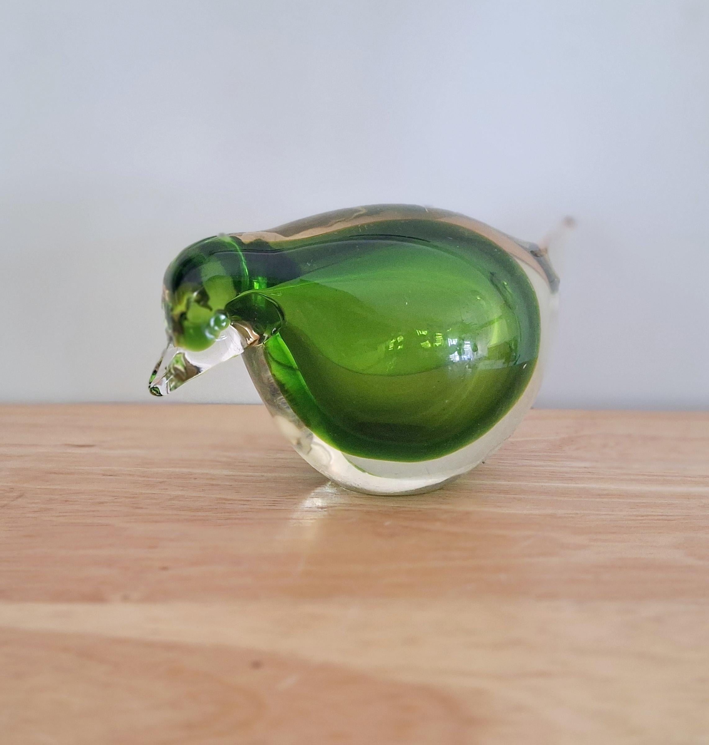 Vintage Green Glass Bird Paperweight | Mid-Century Modern Decor | Handcrafted Art Glass