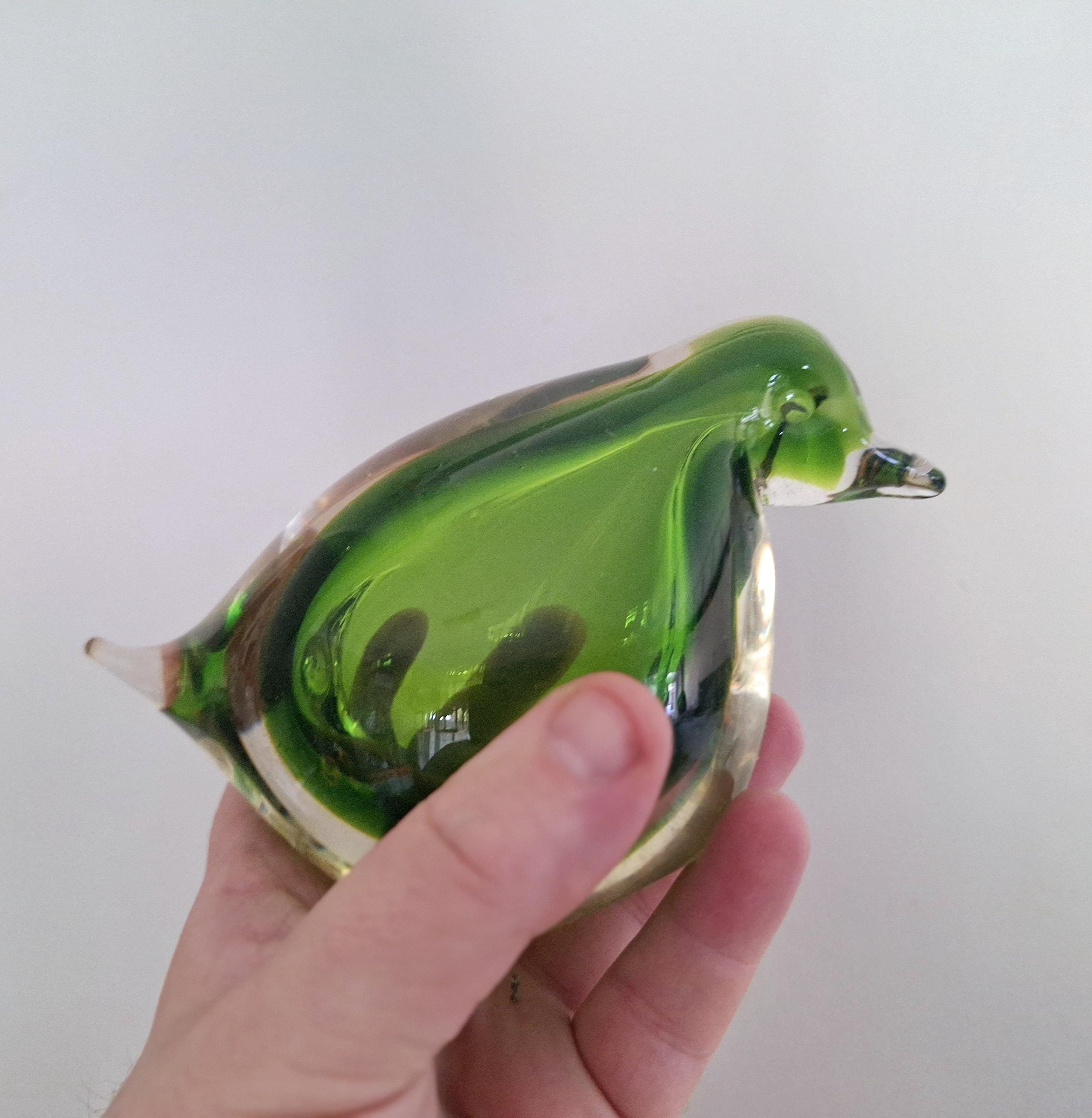 Vintage Green Glass Bird Paperweight | Mid-Century Modern Decor | Handcrafted Art Glass