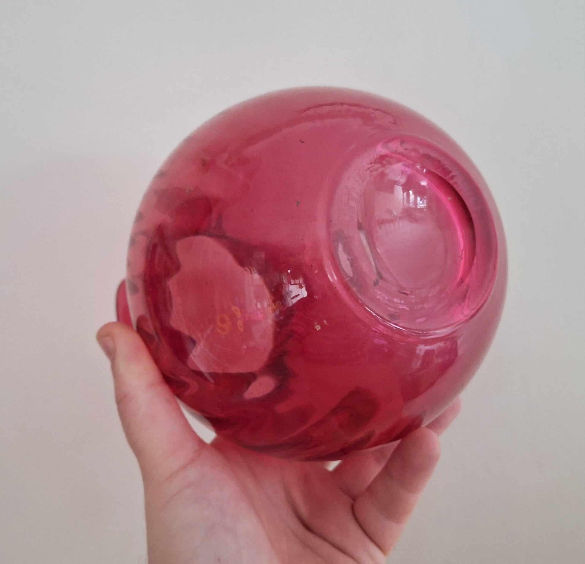 Vintage Ruby Red Hand-Blown Glass Vase, Swirl Pattern, Ruffled Rim | Mid-Century Art Glass Decor | Elegant Decorative Vase for Home Display