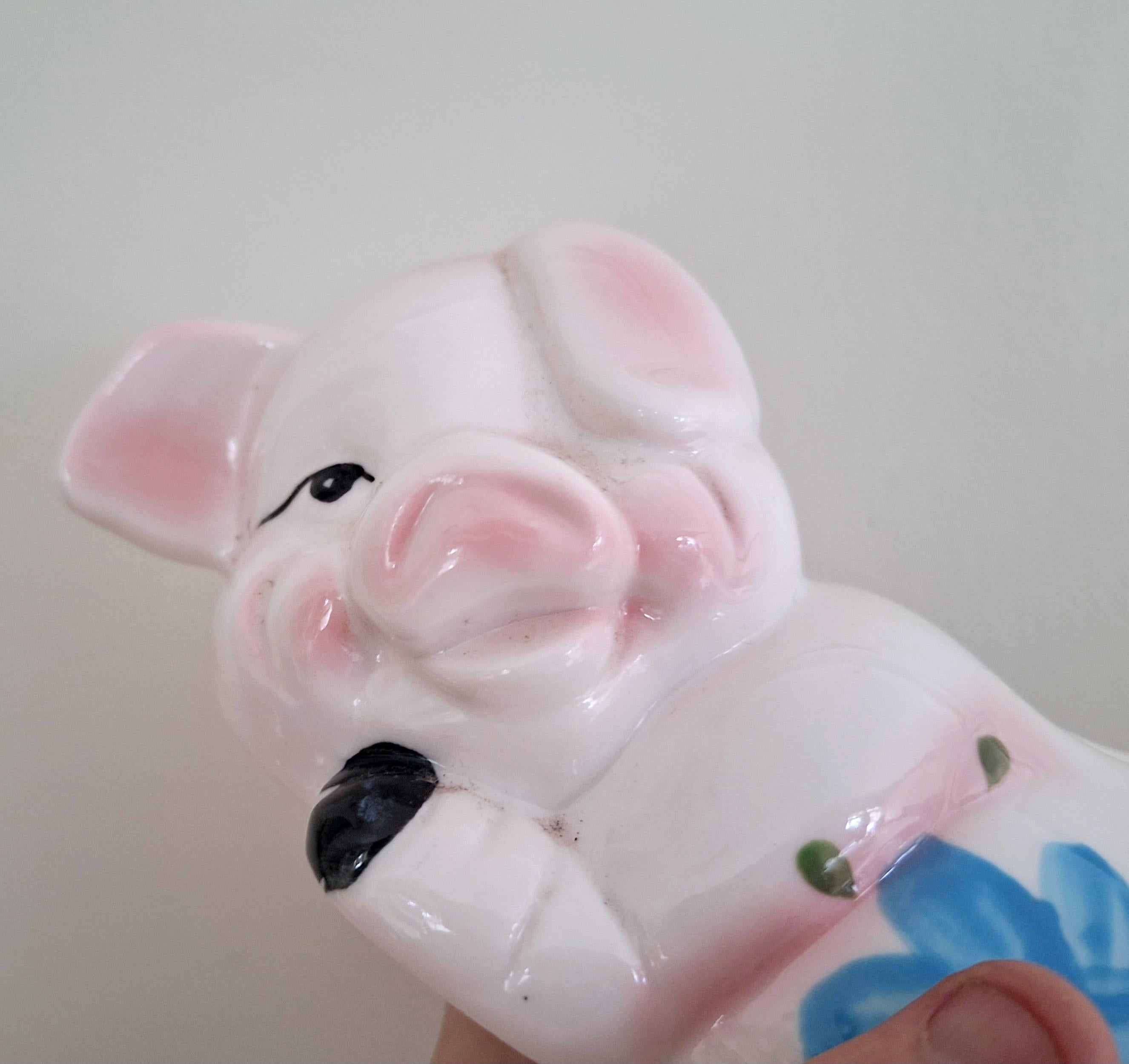 Vintage Hand-Painted Ceramic Piggy Bank | Adorable Floral Pink Pig | Collectible Piggy Bank with Stopper | Home Decor or Nursery Decoration