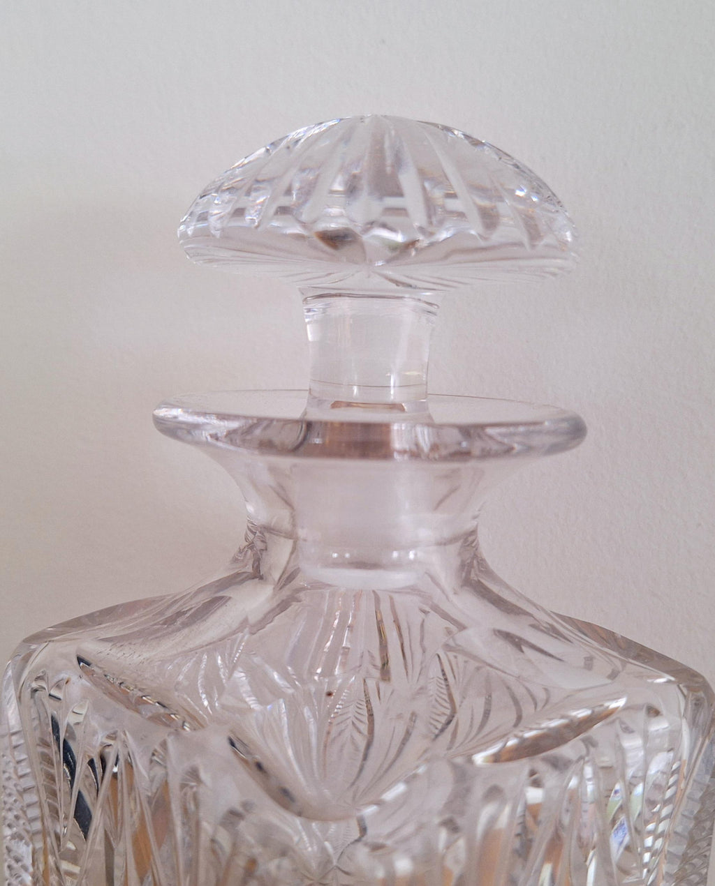 Vintage Cut Glass Decanter with Stopper | Geometric Starburst Design | Elegant Crystal Liquor Bottle | Barware | Collectible Glassware