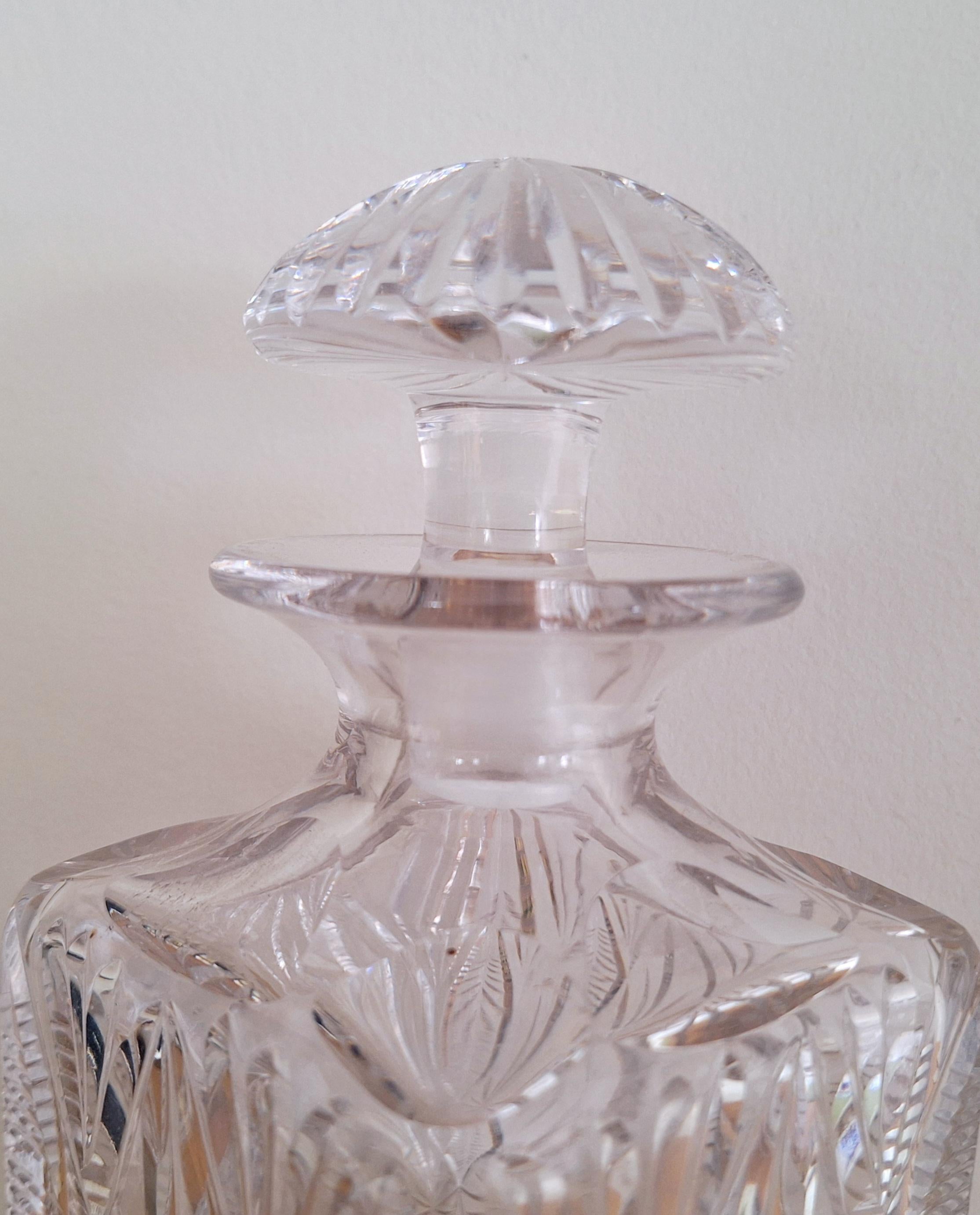 Vintage Cut Glass Decanter with Stopper | Geometric Starburst Design | Elegant Crystal Liquor Bottle | Barware | Collectible Glassware