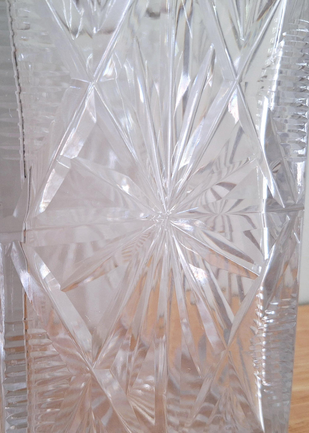 Vintage Cut Glass Decanter with Stopper | Geometric Starburst Design | Elegant Crystal Liquor Bottle | Barware | Collectible Glassware