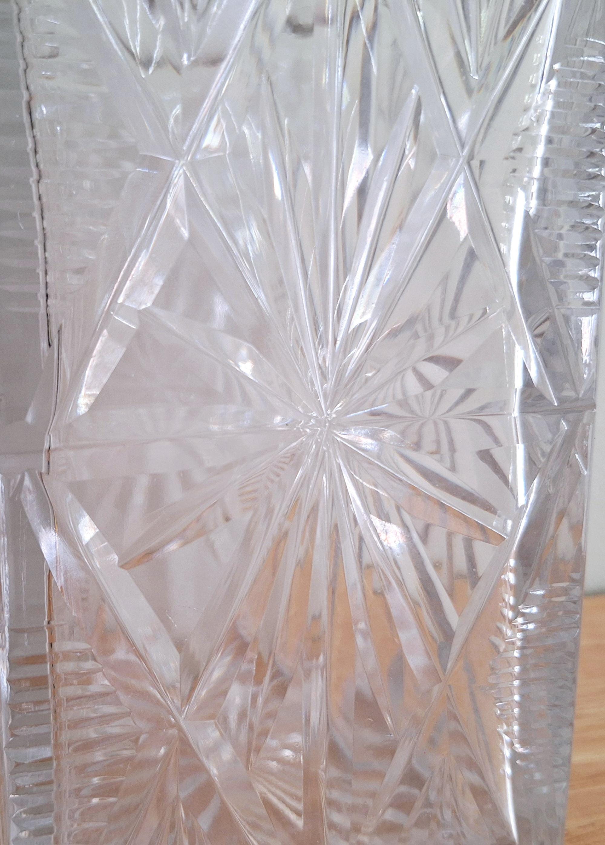 Vintage Cut Glass Decanter with Stopper | Geometric Starburst Design | Elegant Crystal Liquor Bottle | Barware | Collectible Glassware
