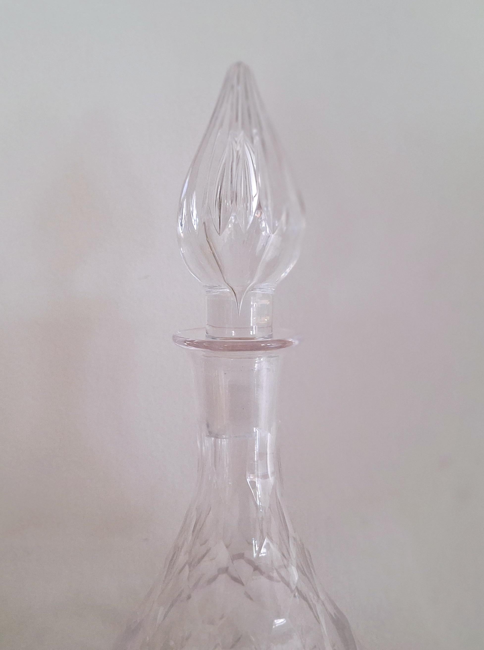 Vintage Cut Crystal Glass Decanter with Ornate Stopper  Elegant Liquor Bottle for Whiskey or Wine