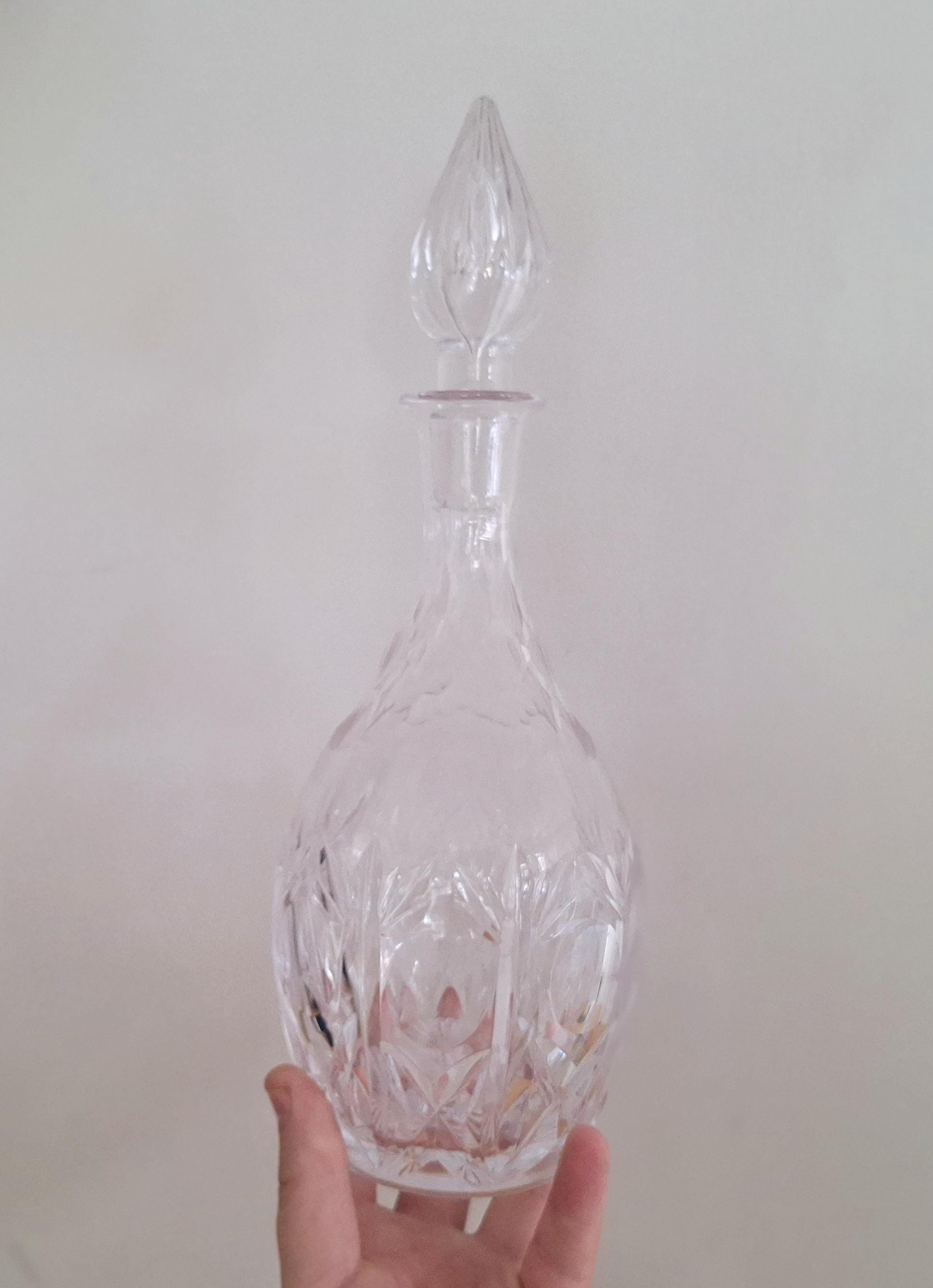 Vintage Cut Crystal Glass Decanter with Ornate Stopper  Elegant Liquor Bottle for Whiskey or Wine