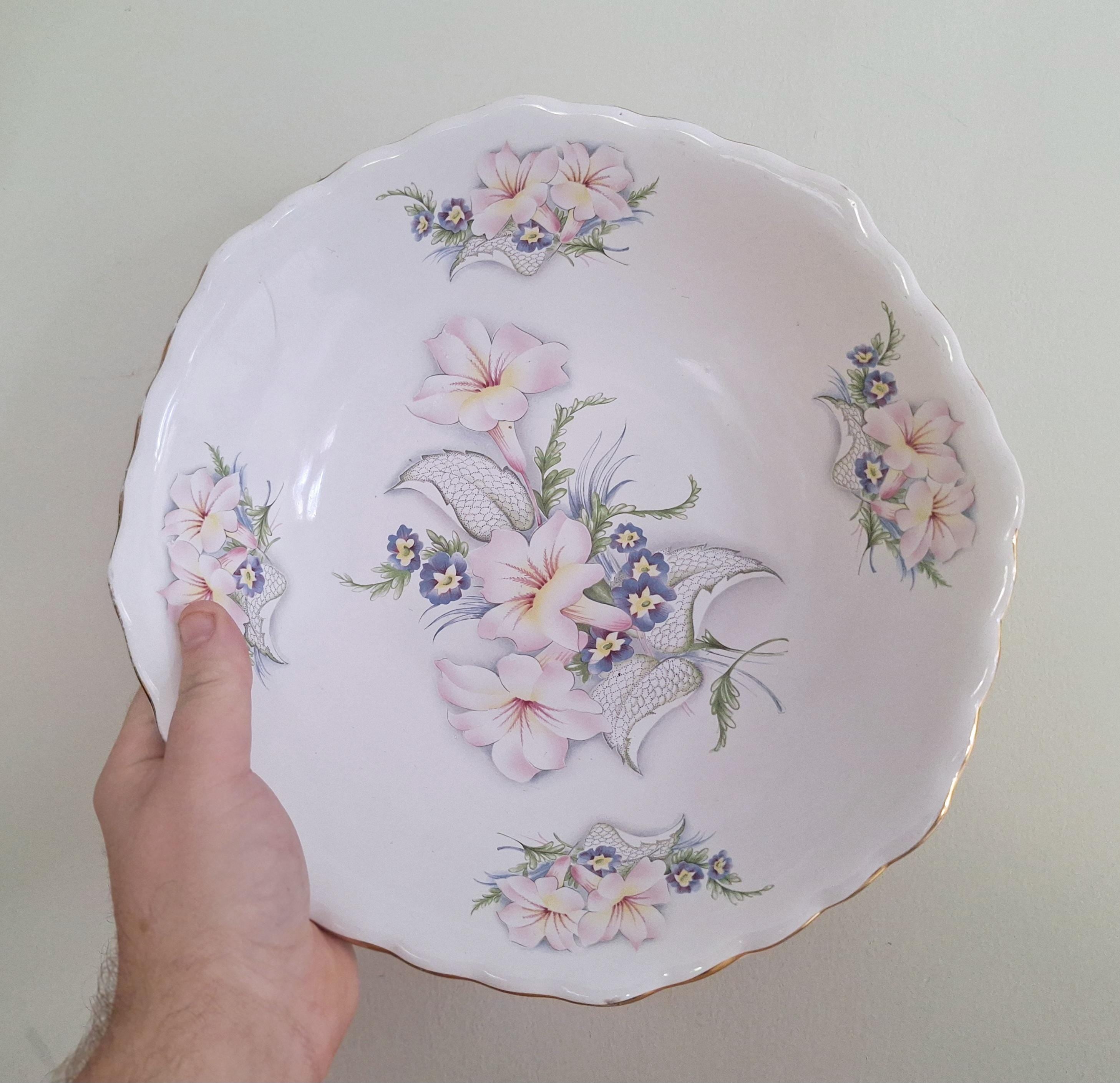 Vintage Marigold Pottery Hand-Painted Floral Pitcher and Basin Set - Made in England - Charming Pastel Flowers & Gilded Trim