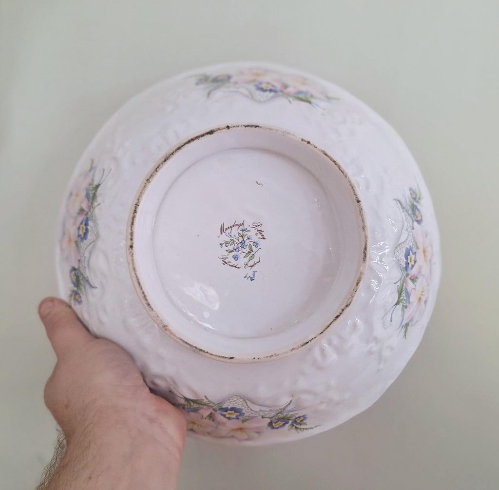 Vintage Marigold Pottery Hand-Painted Floral Pitcher and Basin Set - Made in England - Charming Pastel Flowers & Gilded Trim