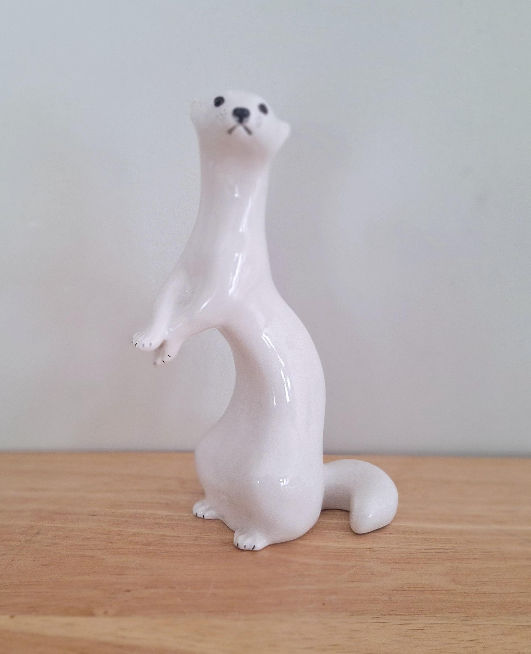 Vintage Soviet Porcelain Weasel/Mink Figurine - Mid-Century Russian USSR Animal Collectible vintage Lomonosov  Russian Porcelain Winter Mink