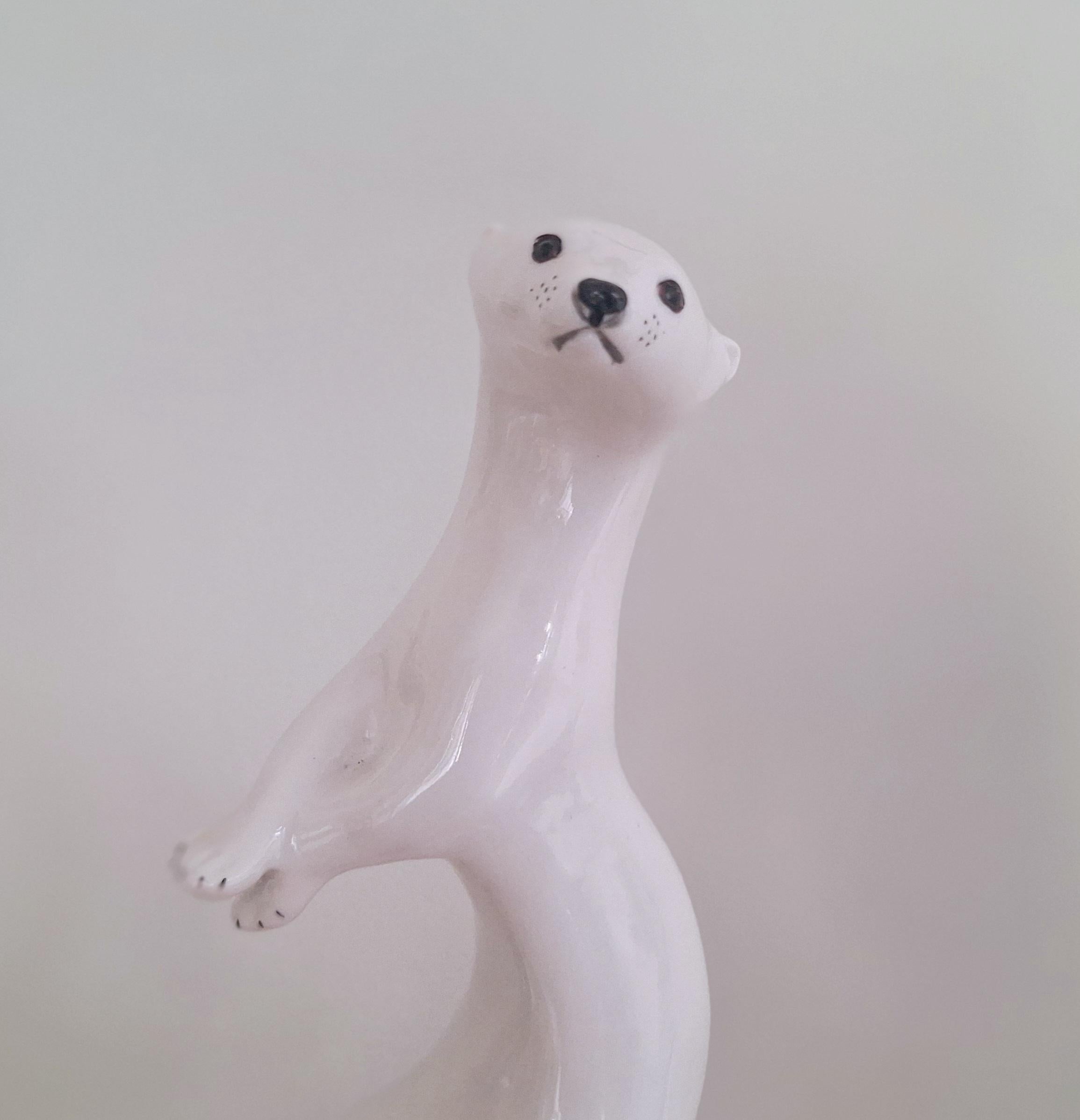 Vintage Soviet Porcelain Weasel/Mink Figurine - Mid-Century Russian USSR Animal Collectible vintage Lomonosov  Russian Porcelain Winter Mink